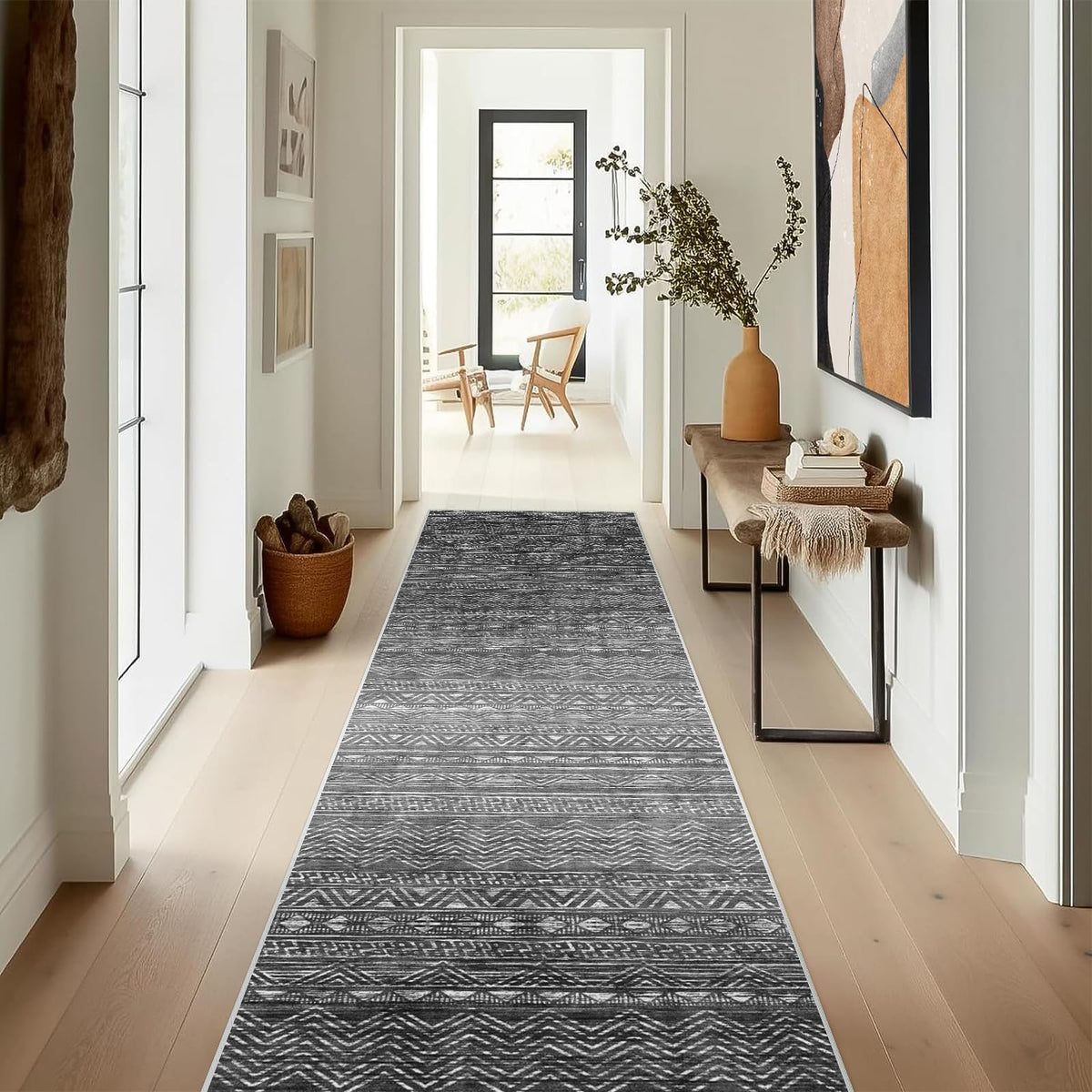 2x5 Runner Rug Washable Moroccan: Non Slip Kitchen Long Floor Mat Beige
