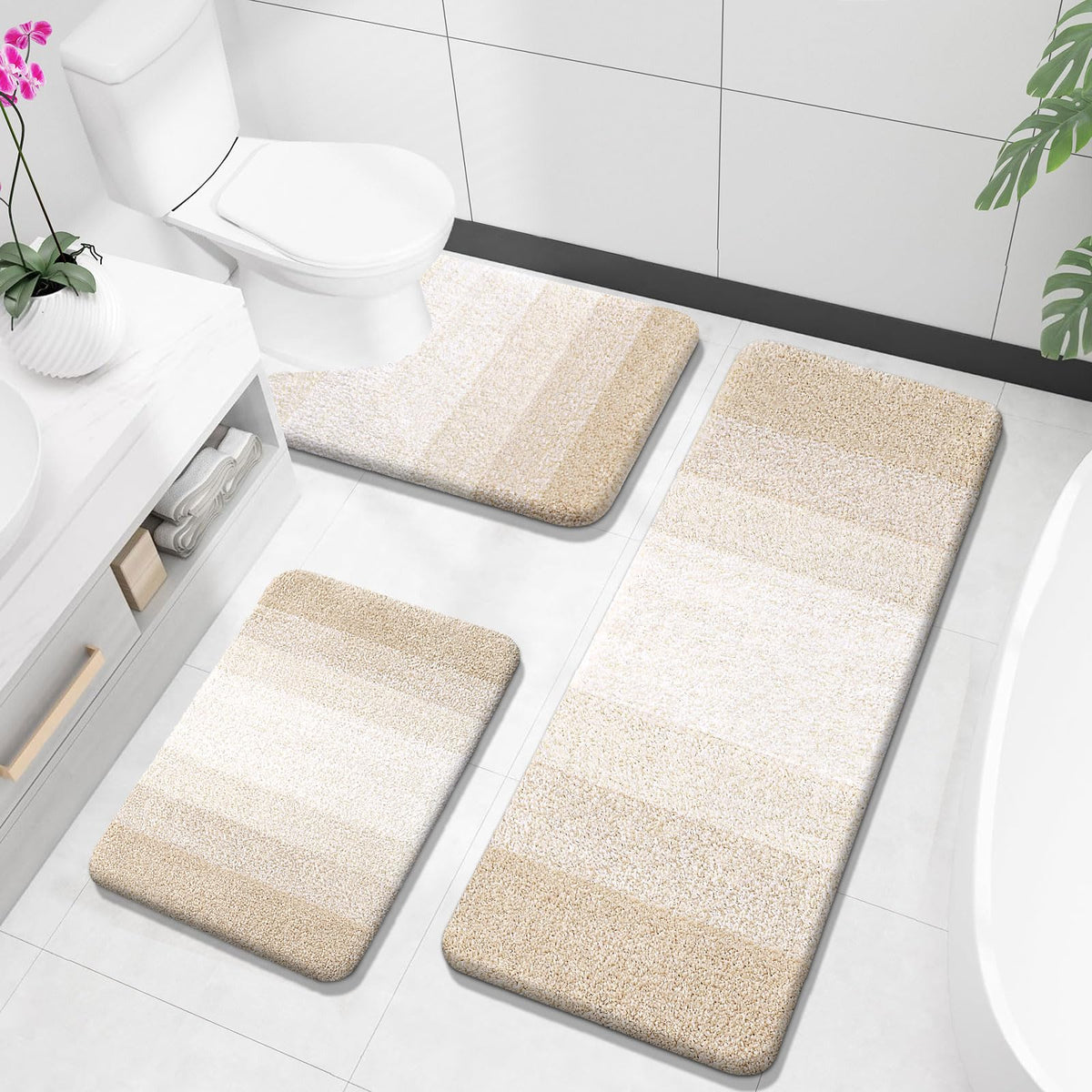 OLANLY Microfiber Bathroom Rugs Sets 3 Piece, Absorbent Bath Mats, Grey