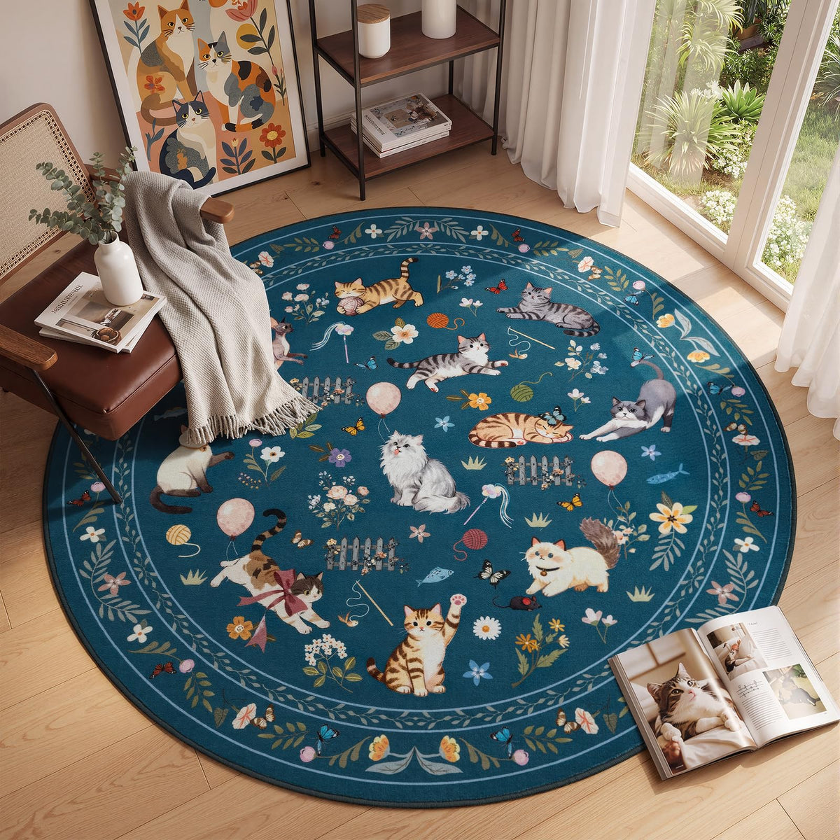 Unirea 2x3 Black Cute Cat Area Rug for Kitchen Entryway, Washable Door Mat