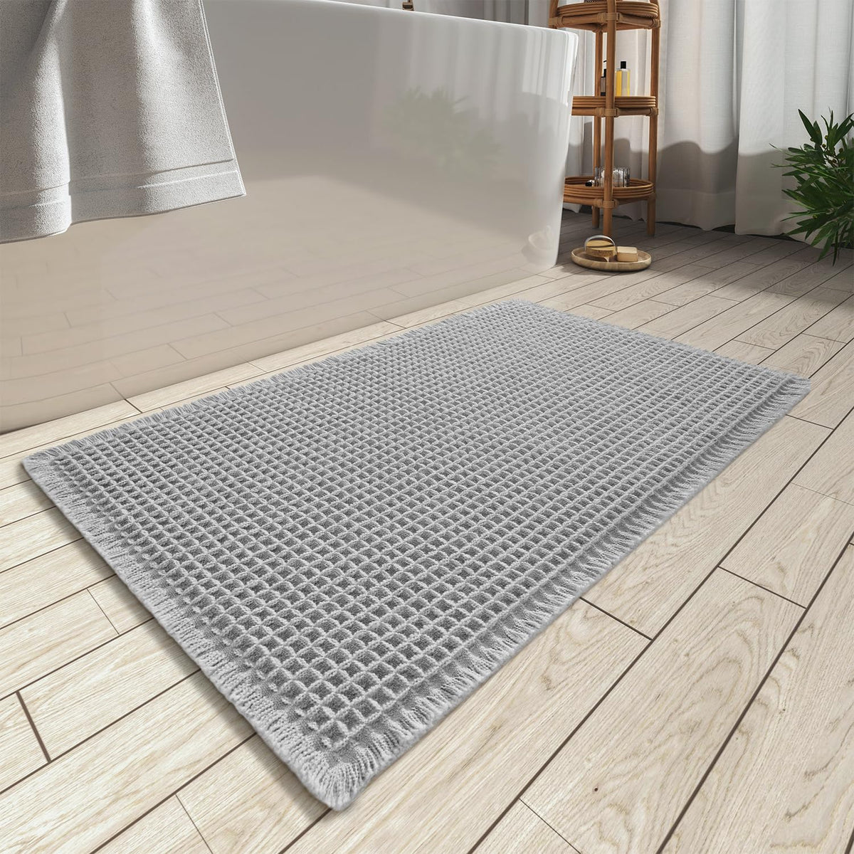 Upgraded Waffle Bath Mat Ultra Absorbent Non Slip Bathroom Mat, 17" x 24"