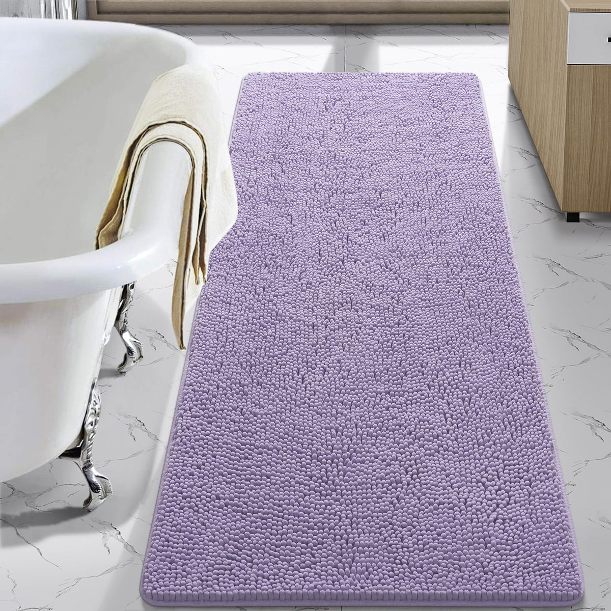 LOCHAS Luxury Bathroom Rug Shaggy Bath Mat 24 x 60 Inch, Gray