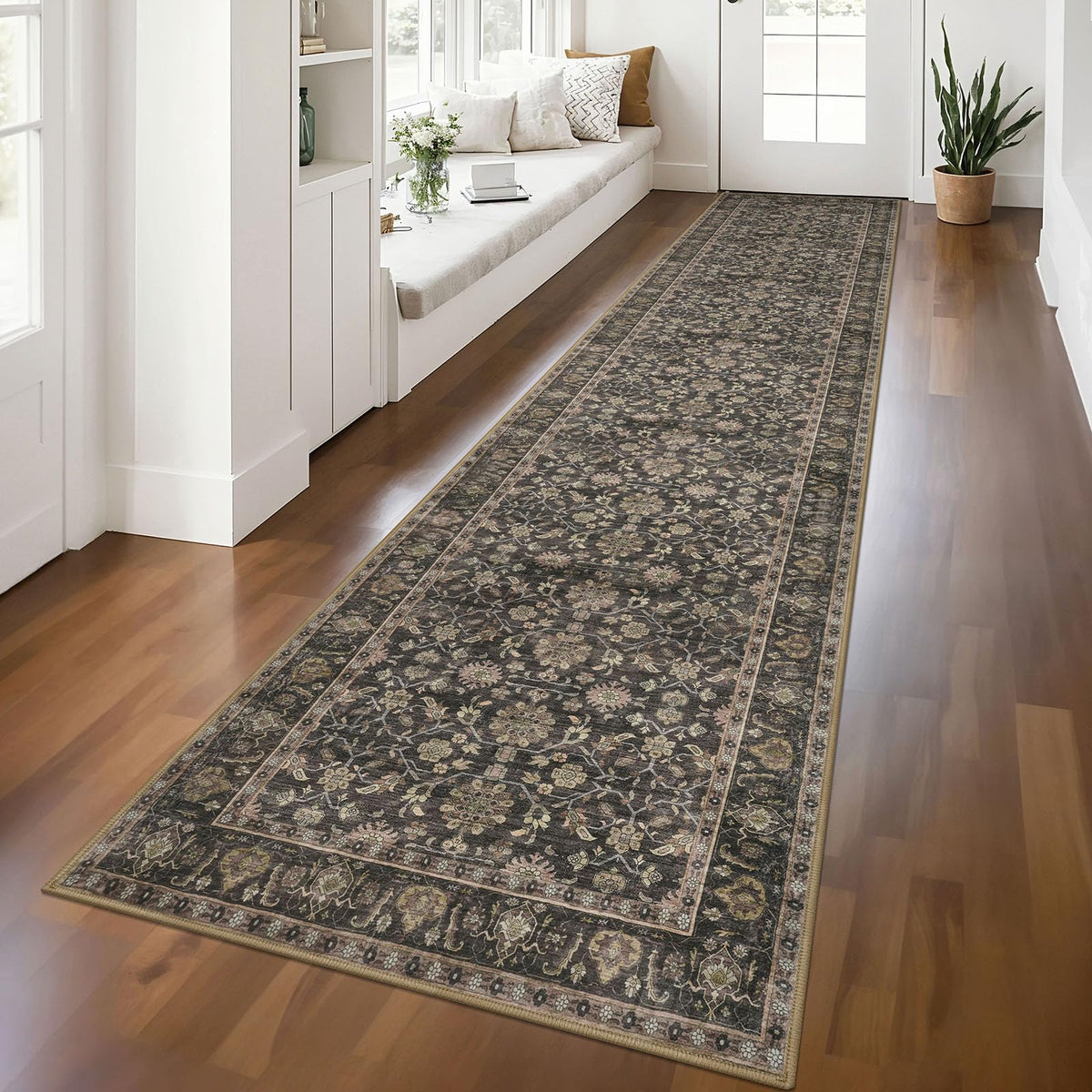KUTA Vintage Floral Washable 2x3 Rugs for Entryway Blue Grey Beige