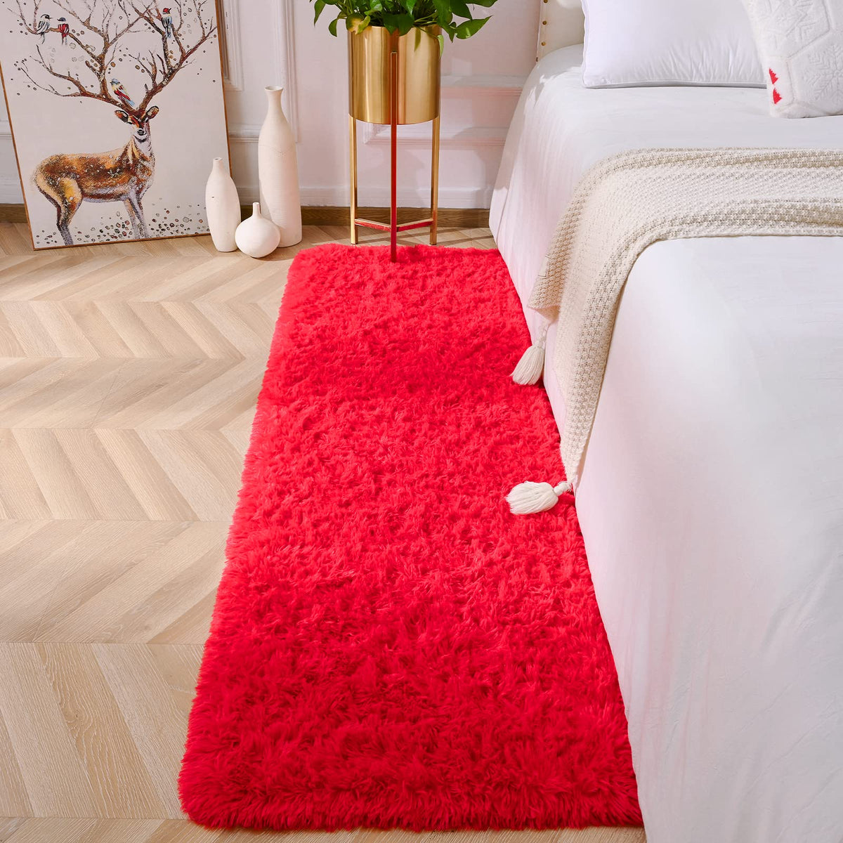 Amearea Shag Fluffy Small Rug, 2x4 Throw Rugs for Bedroom Girls, Black