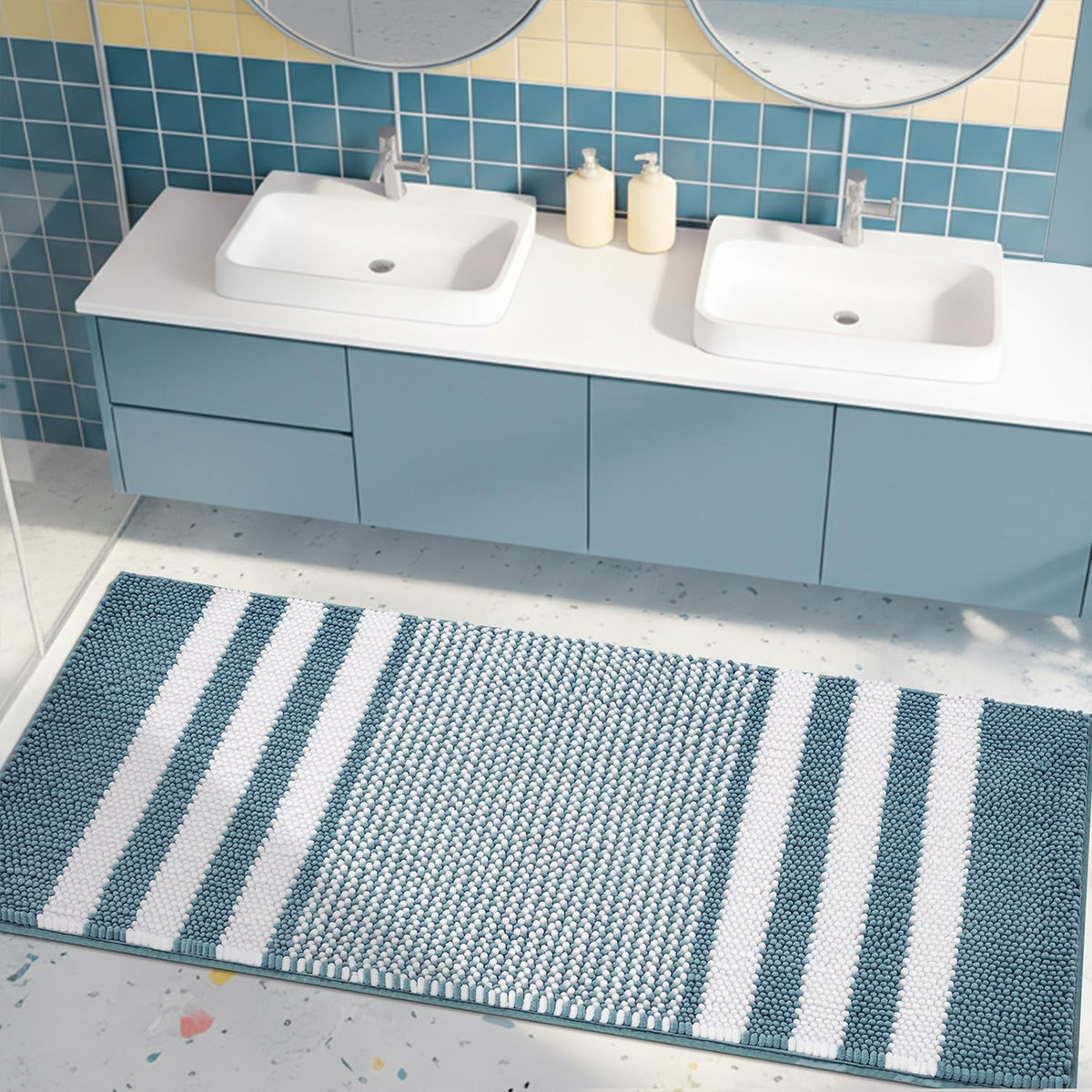 BSICPRO Bathroom Rugs Sets 2 Piece, Non Slip Striped Bath Mats, Sage