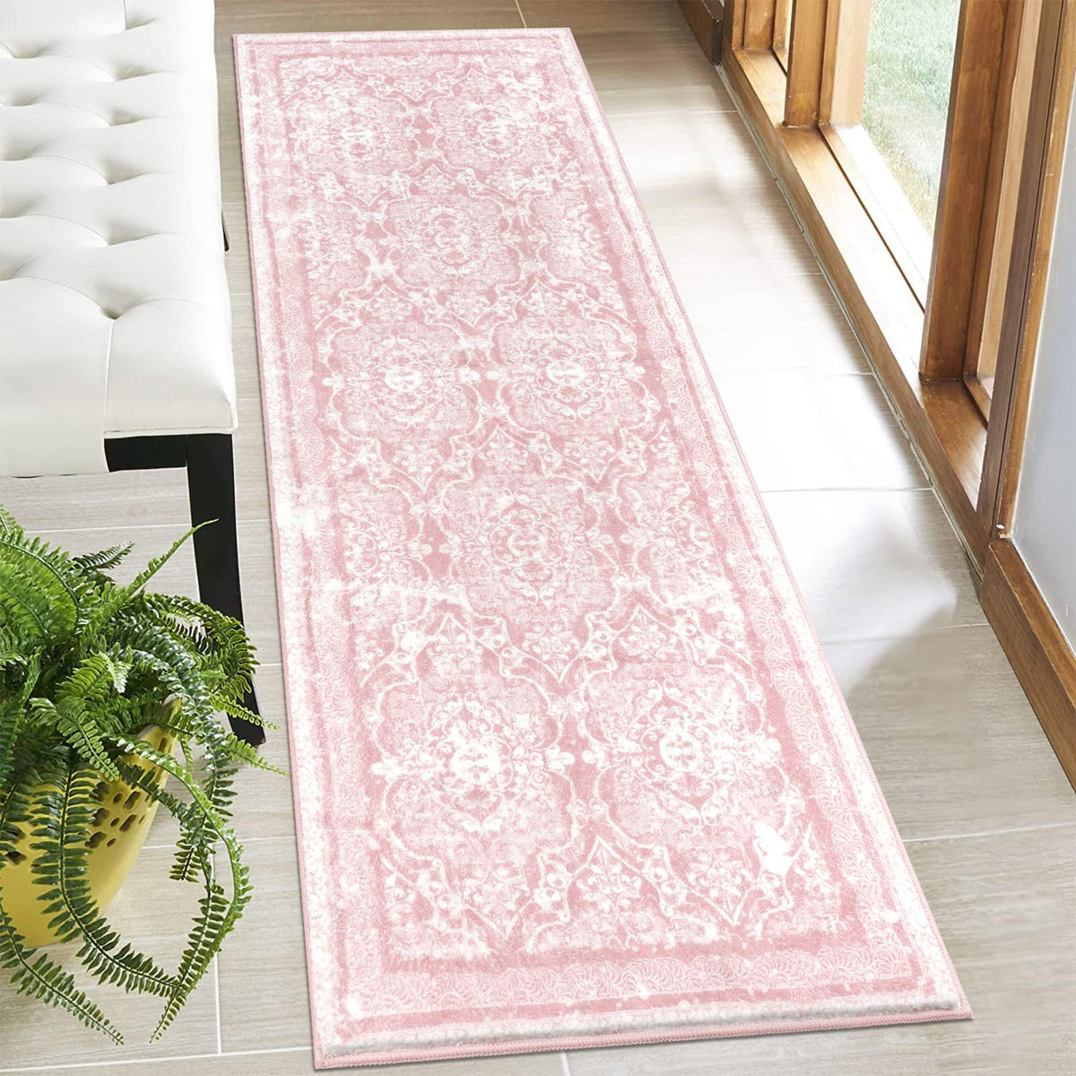 Vaukki Hallway Runner 2x6 ft, Grey Vintage Shaggy Soft Kitchen Rug