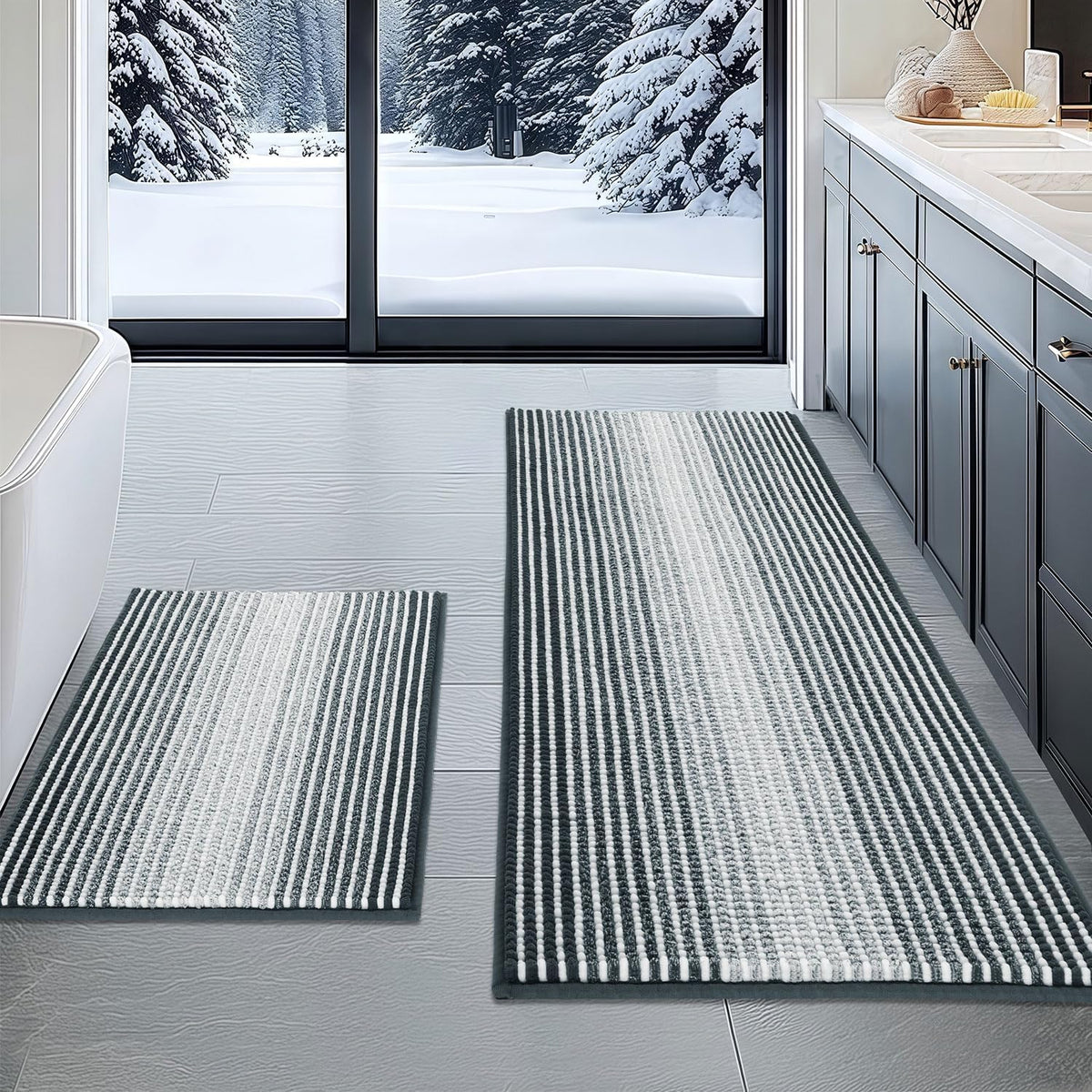 BSICPRO Bathroom Rugs Sets 2 Piece, Non Slip Boho Bath Mats, Beige