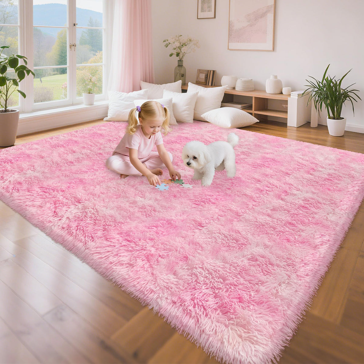 Soft Fluffy Beige Runner Rug for Bedroom, Bedside Long Rug Runner