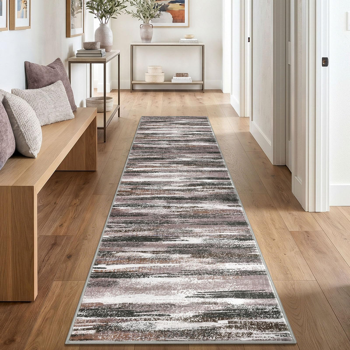 Lansny Abstract Washable 2x6 Runner Rug Non Slip Runners for Hallway