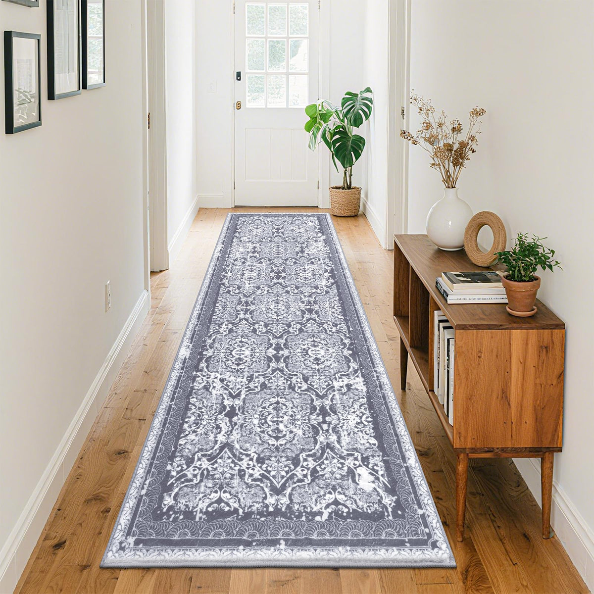 Vaukki Hallway Runner 2x6 ft, Grey Vintage Shaggy Soft Kitchen Rug