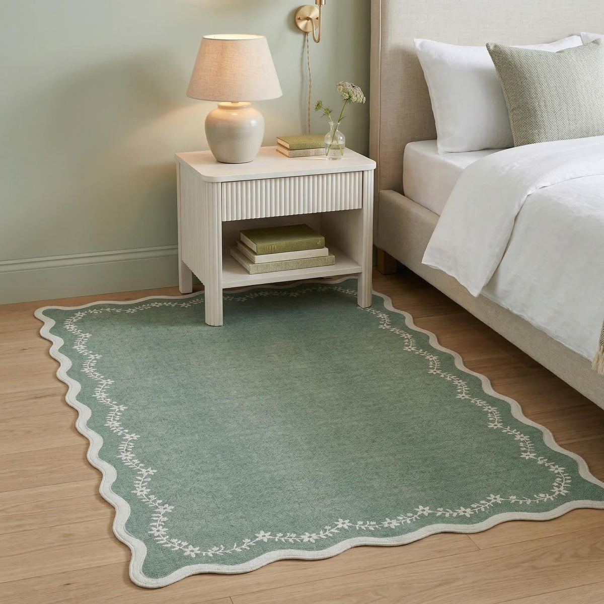 GarveeHome 3x5 Scalloped Washable Area Rug Non Slip Bedroom Entryway Rug