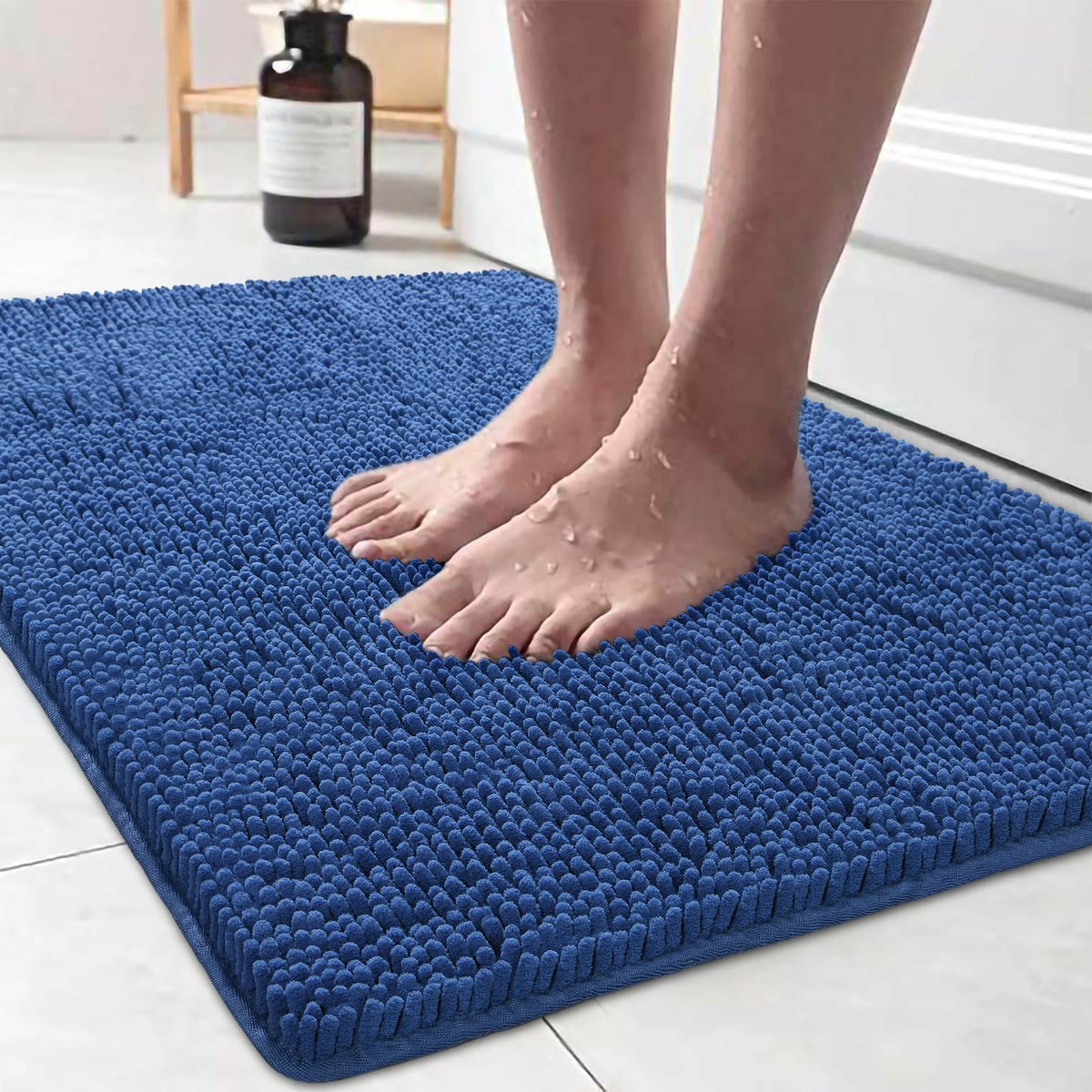 LOCHAS Luxury Bathroom Rug Shaggy Bath Mat 24 x 60 Inch, Gray