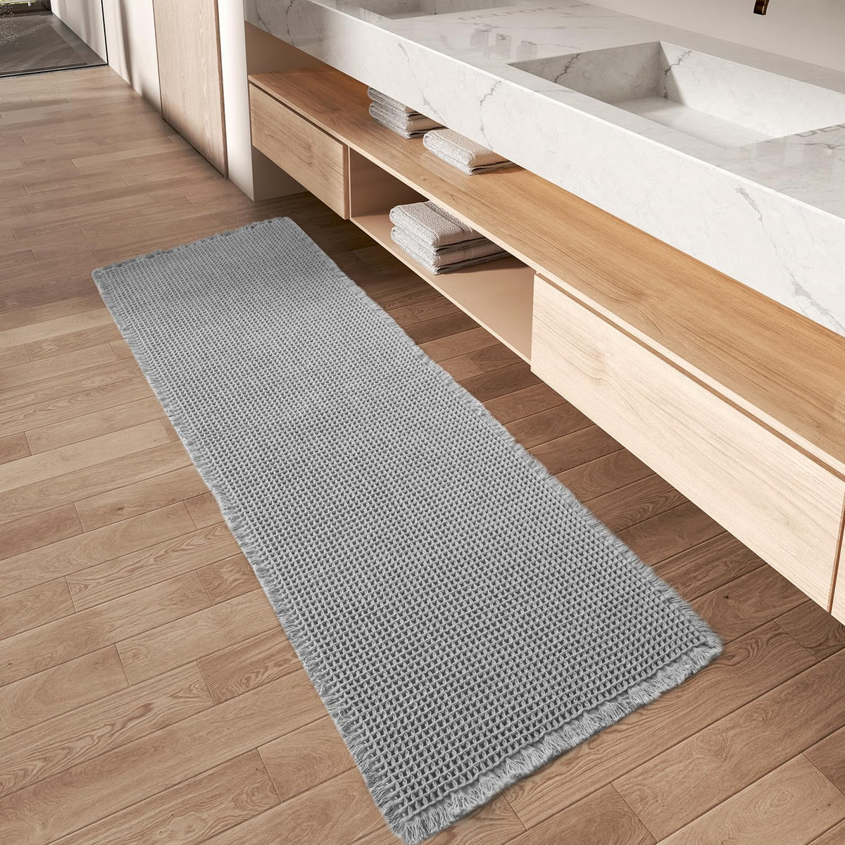 Upgraded Waffle Bath Mat Ultra Absorbent Non Slip Bathroom Mat, 17" x 24"