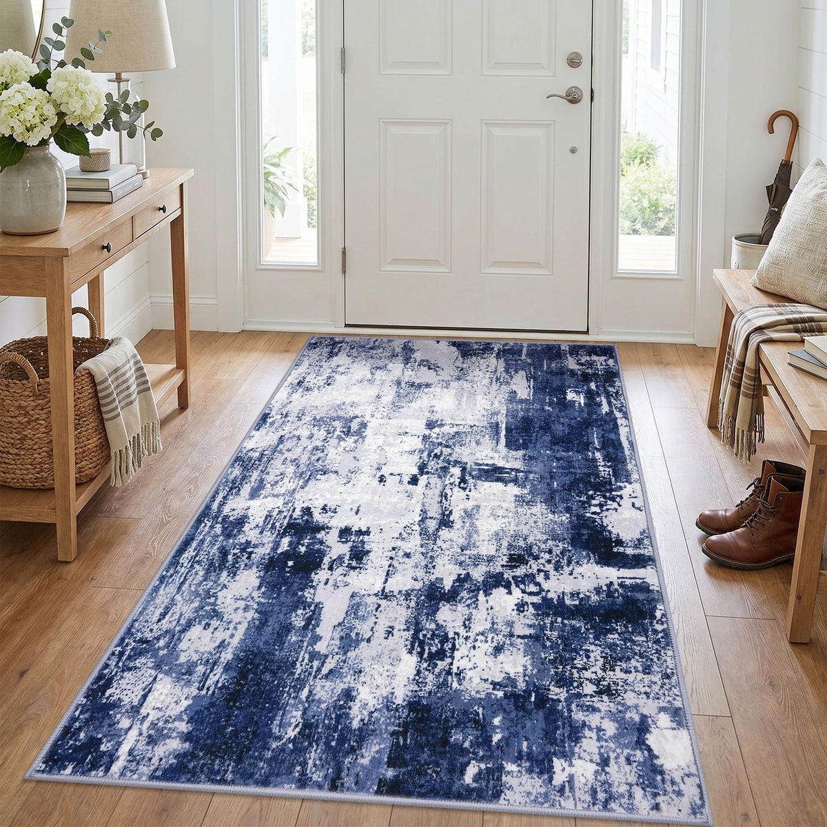 KOZYFLY Abstract Rugs for Entryway 2x3 Washable Small Area Rug Grey-Blue