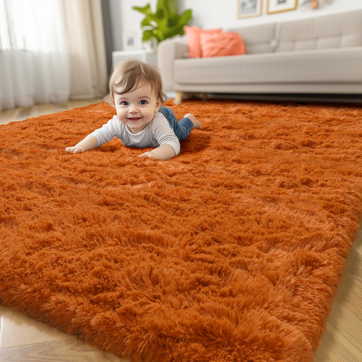 Amdrebio Burnt Orange Fall Shag Runner Area Rug 2x6 for Bedroom Living Room