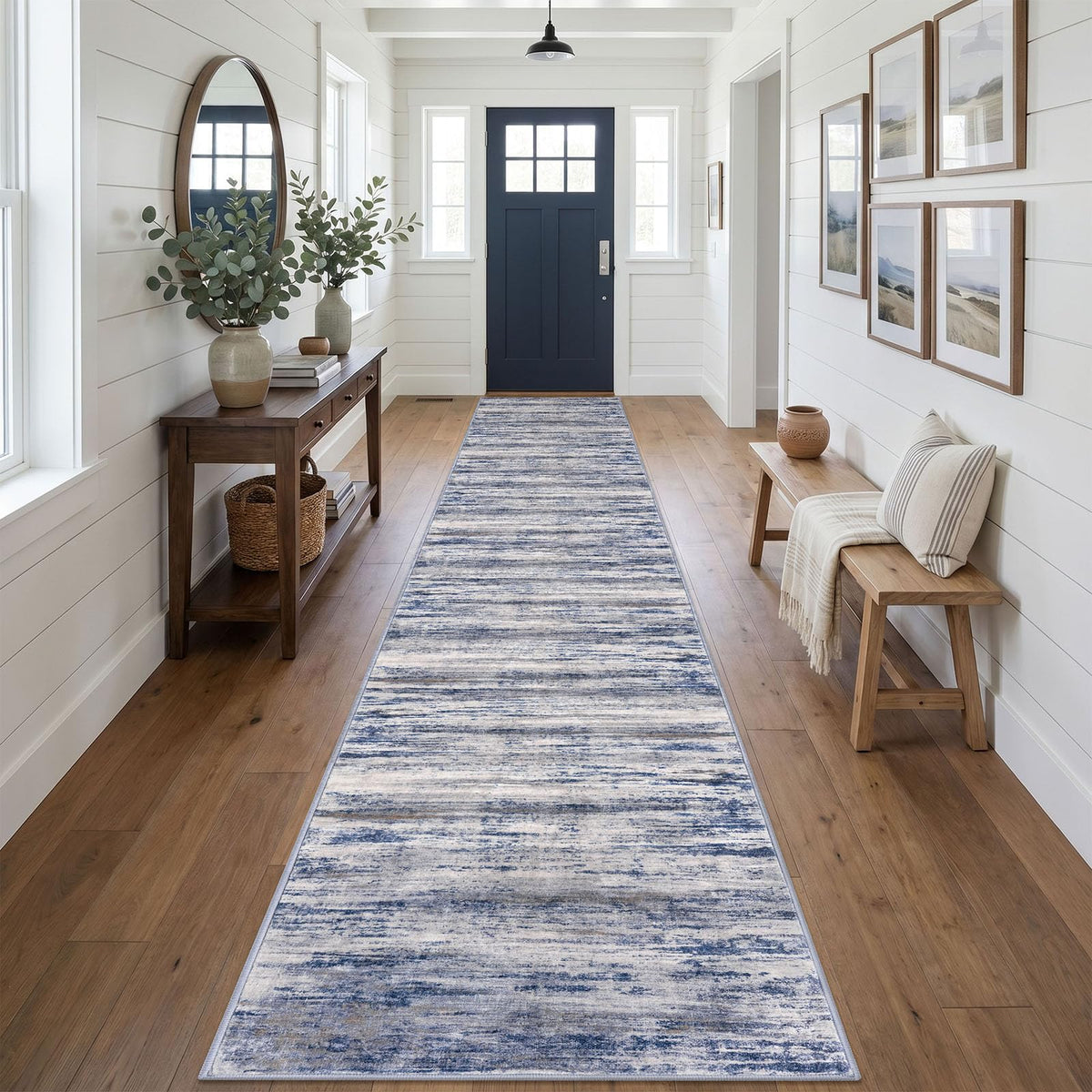 KOZYFLY Abstract Entryway Rug 2x3 Washable Door Mat Indoor Blue Beige