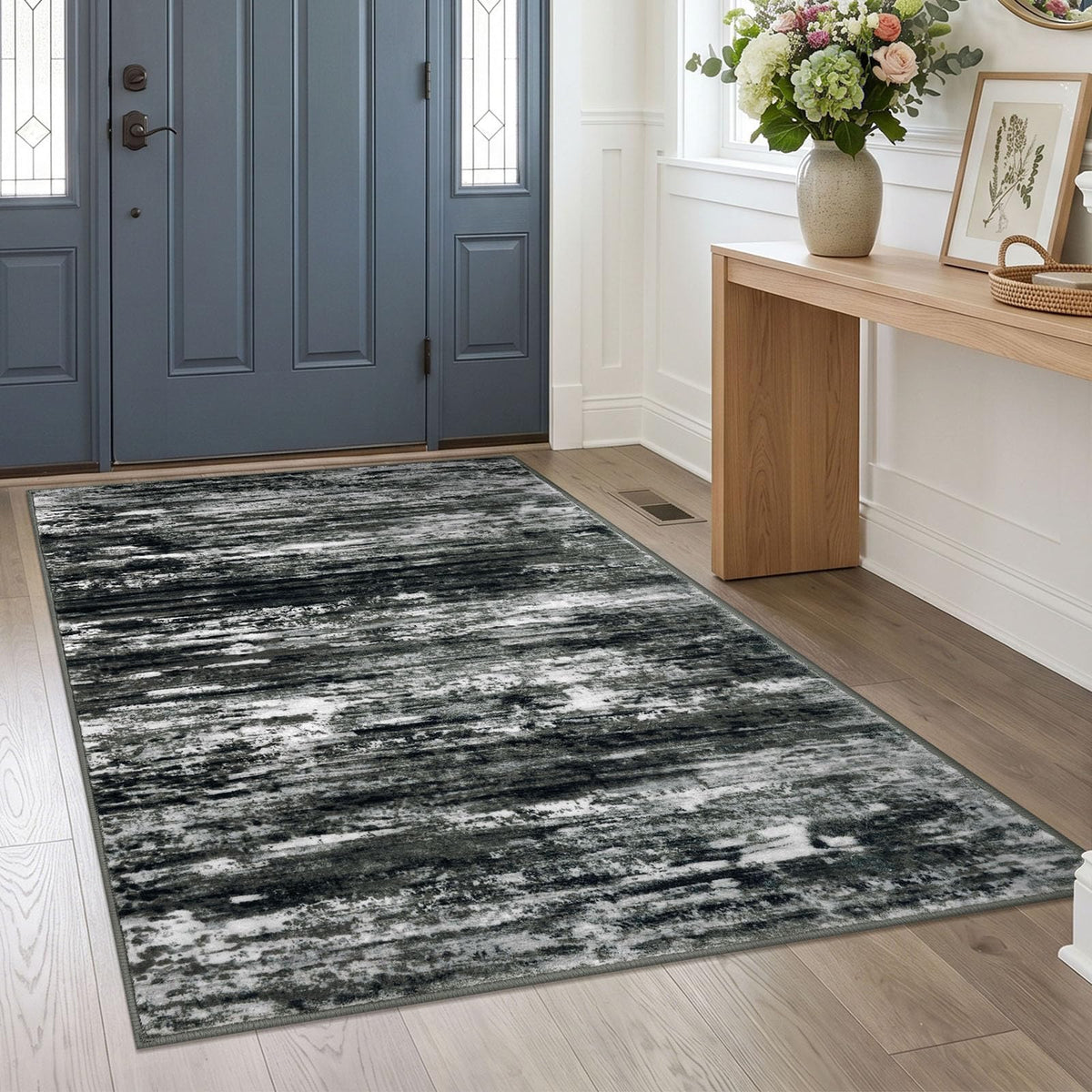 KOZYFLY Abstract Entryway Rug 2x3 Washable Door Mat Indoor Blue Beige