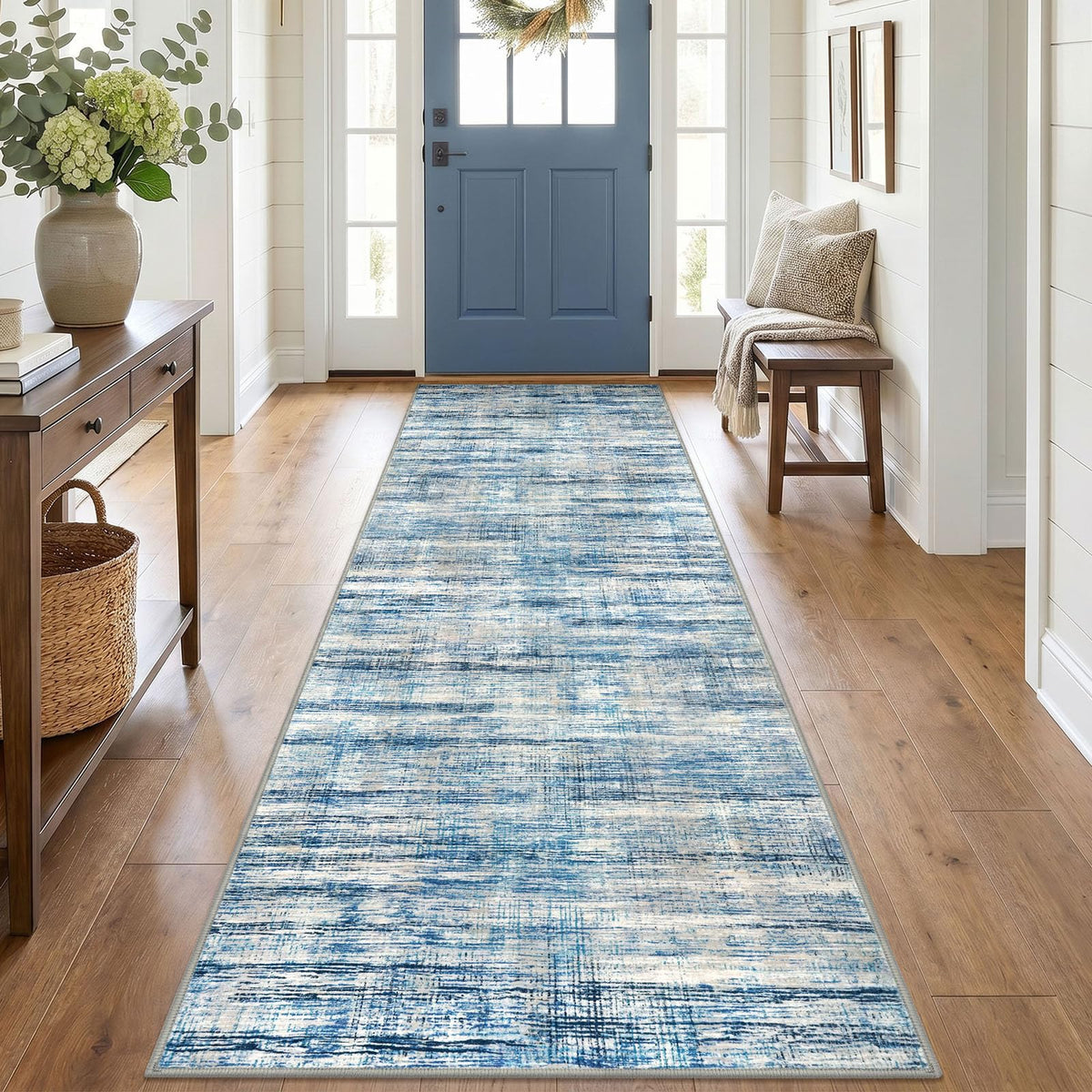 KOZYFLY Abstract Entryway Rug 2x3 Washable Door Mat Indoor Blue Beige