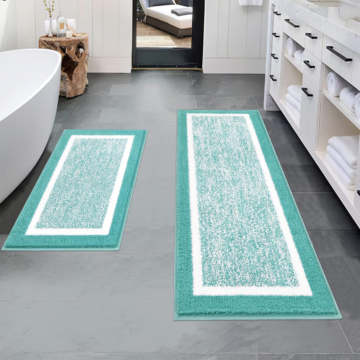 Pauwer Bathroom Rugs 3 Piece Set, Non Slip Washable Bath Mat, Dark Grey