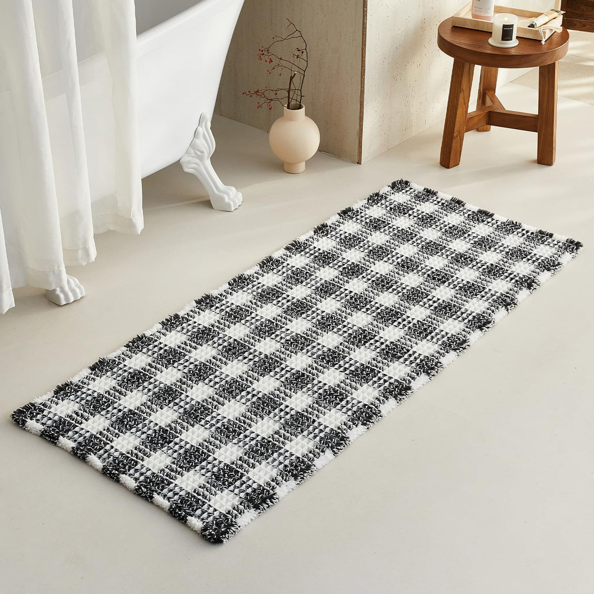 TYUU Waffle Bath Mat, Boho Bathroom Rugs Non Slip Washable, 30x20 Khaki