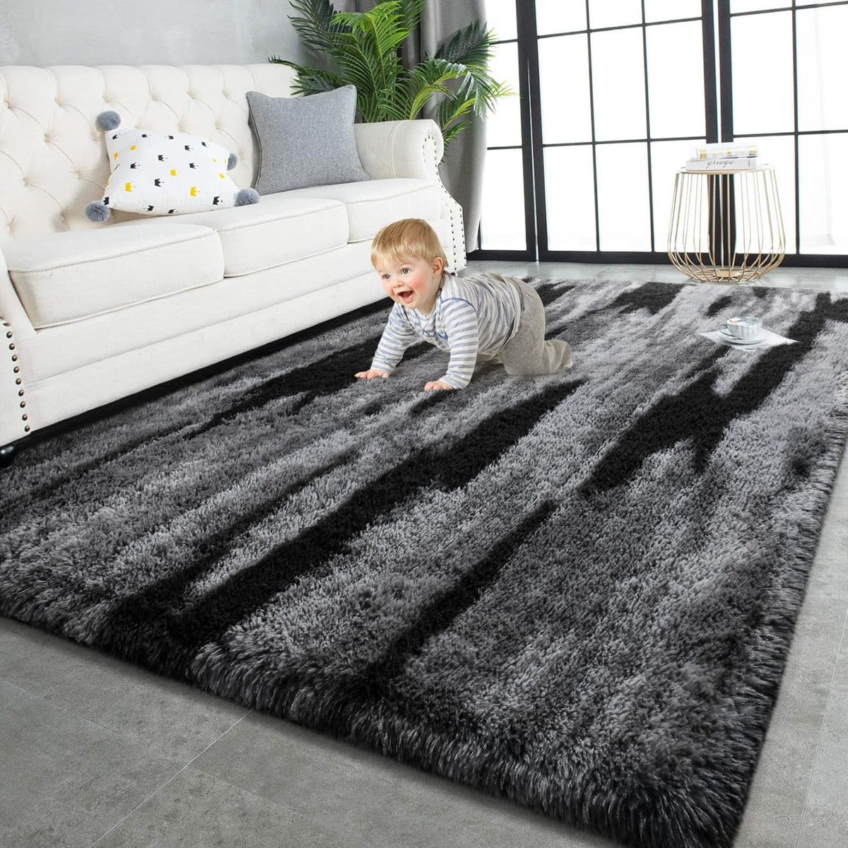TWINNIS Super Soft Shaggy Runner Rugs Fluffy Carpets, 2x6 Feet, Indoor Modern Plush Area Rugs for Hallway Living Room Bedroom Kitchen Entryway, Upgrade Anti-Skid Rectangular Fuzzy Rug, Black