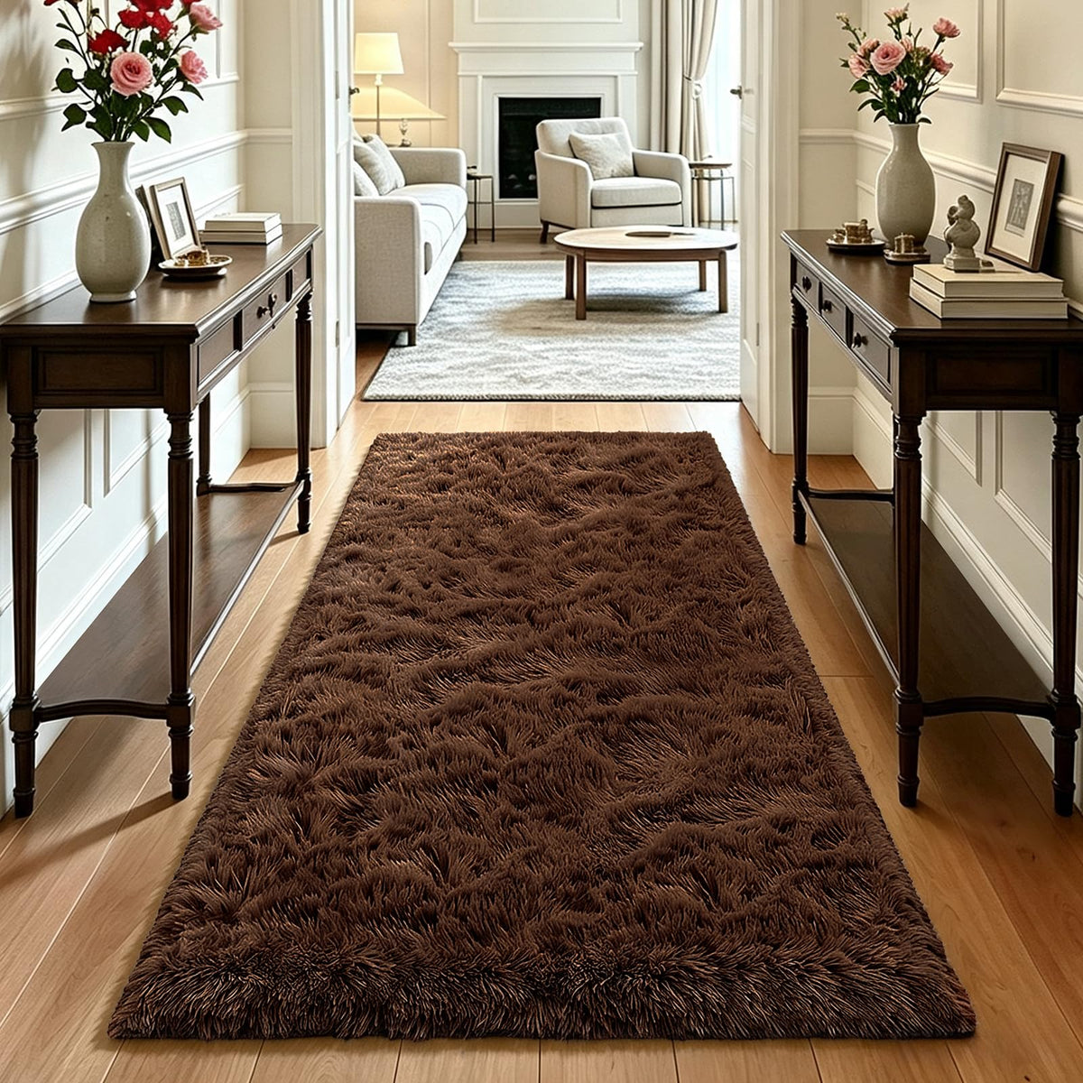 Beige 2x4 Area Rugs for Bedroom, Fluffy Shag Rug Small Rug Bedside Carpet