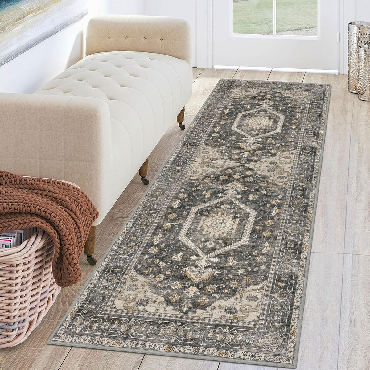 KUTA Entryway Rugs Indoor Washable Small Area Rug 2x3 Blue Entrance Carpet
