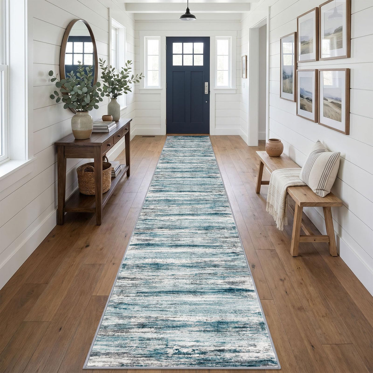 KOZYFLY Abstract Rugs for Entryway 2x3 Washable Small Area Rug Grey-Blue