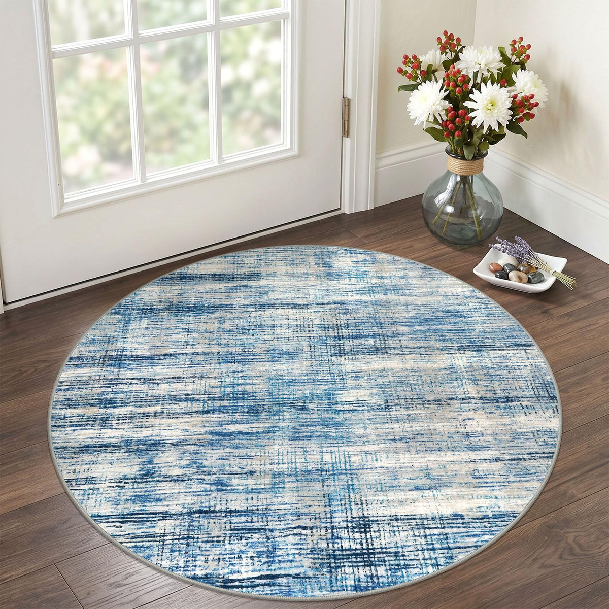 KOZYFLY Abstract Entryway Rug 2x3 Washable Door Mat Indoor Blue Beige