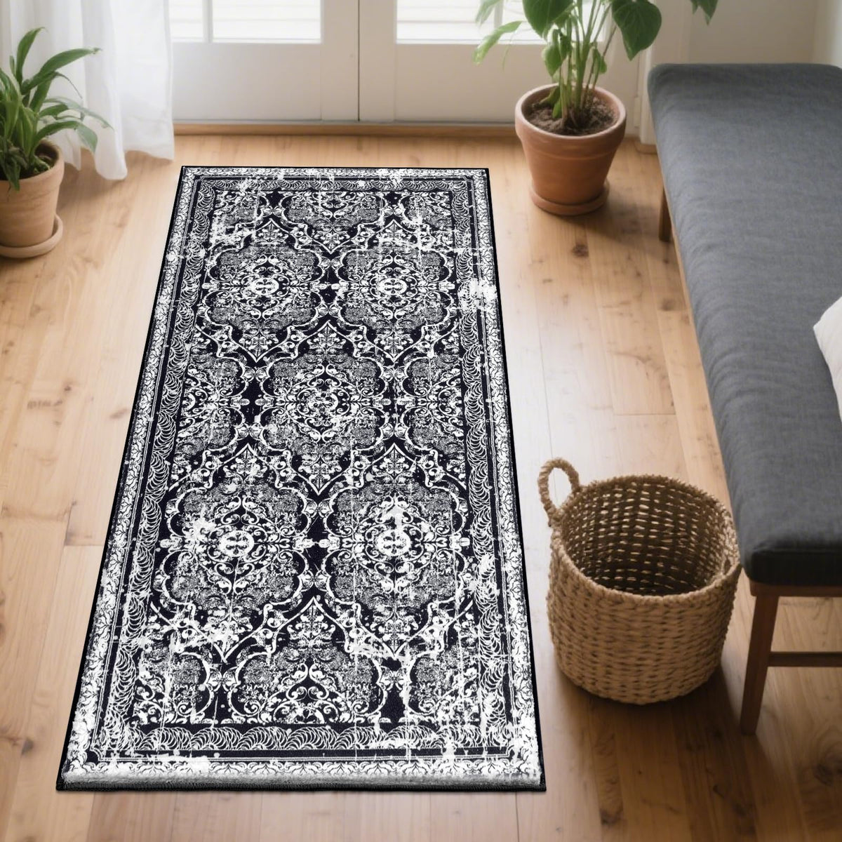 Vaukki Hallway Runner 2x6 ft, Grey Vintage Shaggy Soft Kitchen Rug