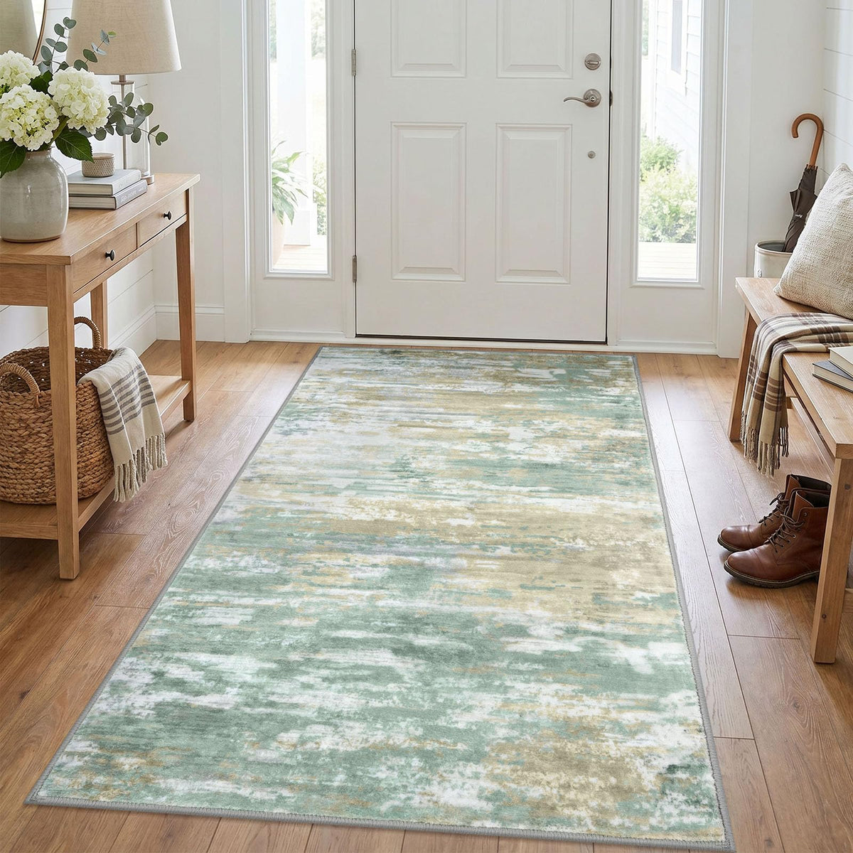 KOZYFLY Abstract Rugs for Entryway 2x3 Washable Small Area Rug Grey-Blue