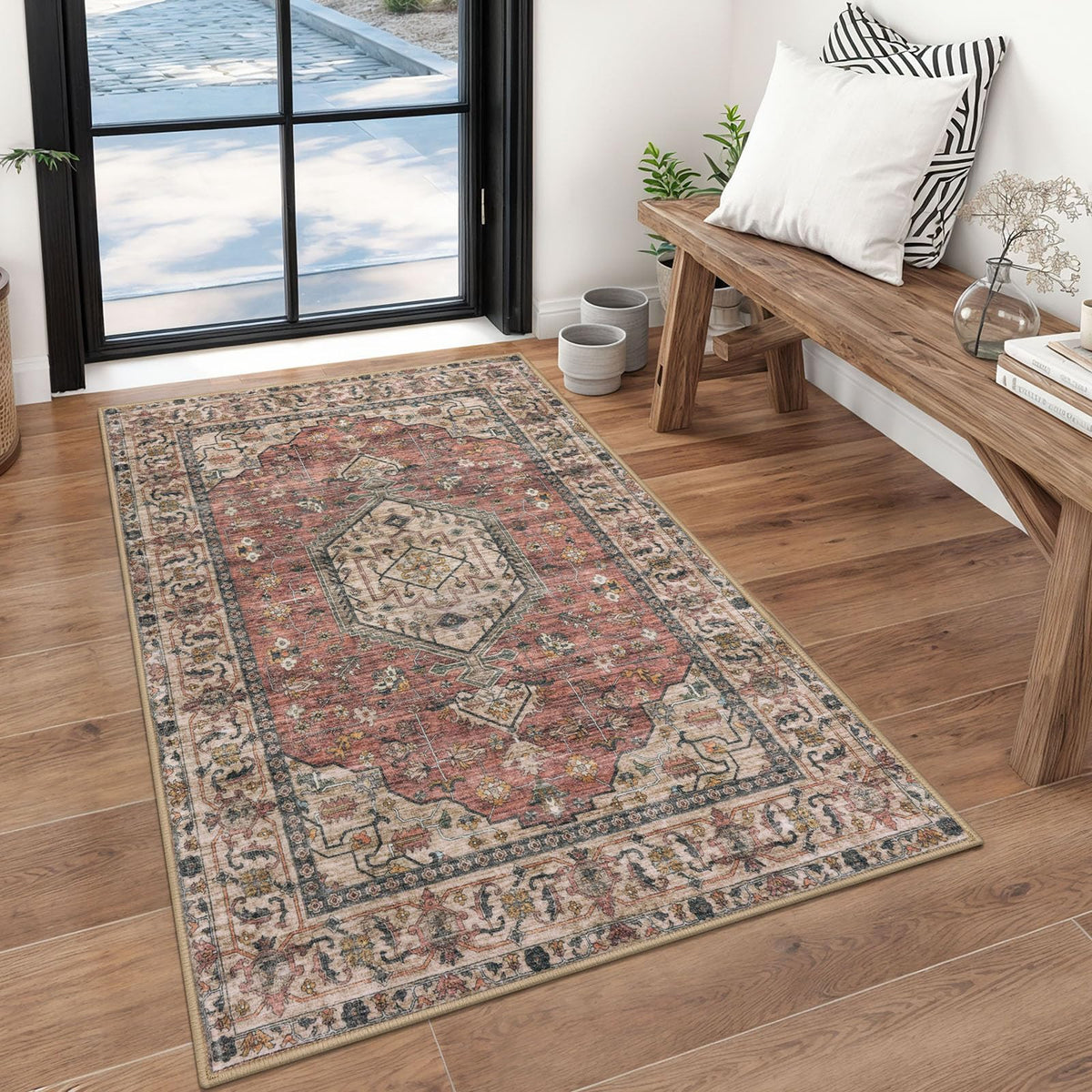 KUTA Entryway Rugs Indoor Washable Small Area Rug 2x3 Blue Entrance Carpet