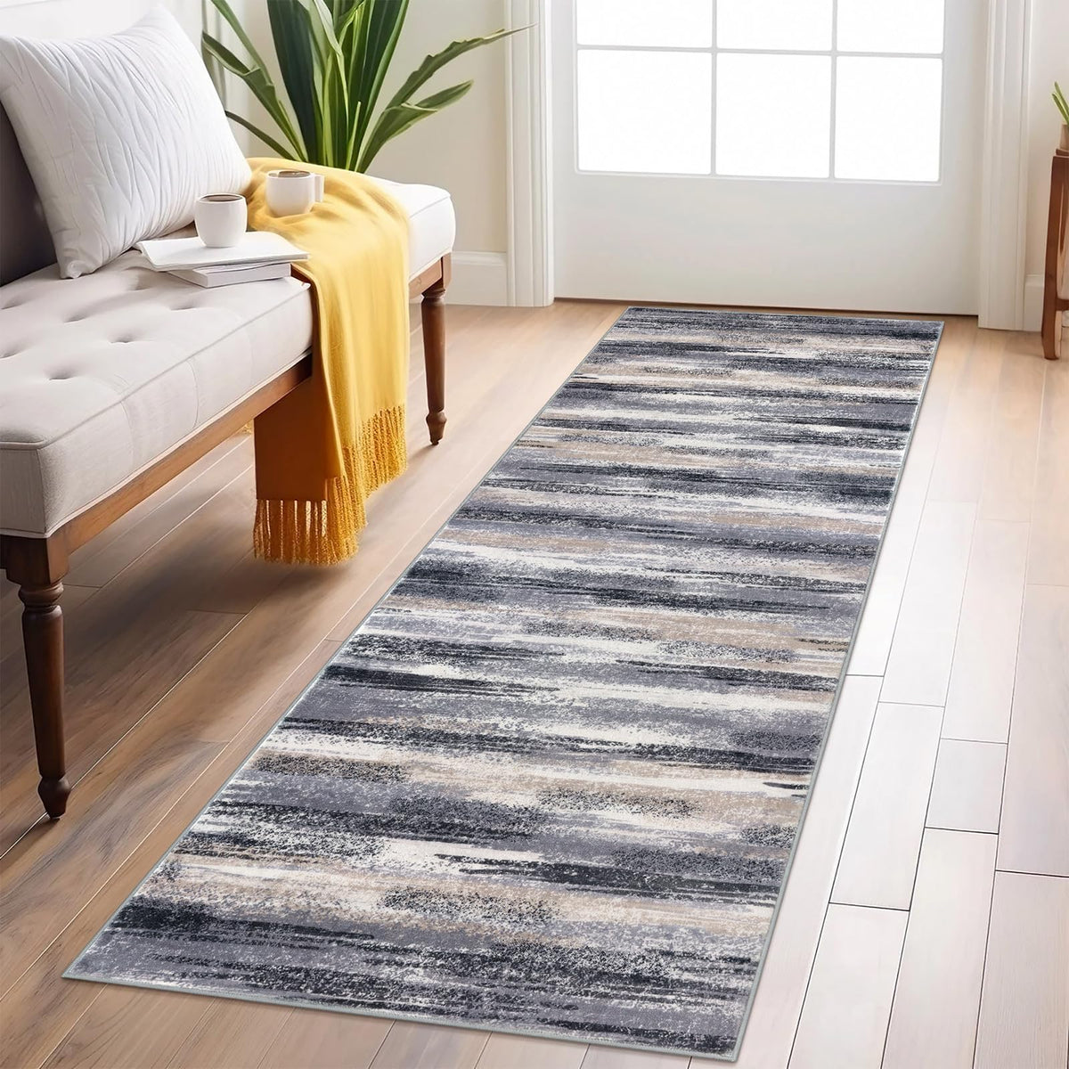 Lansny Abstract Washable 2x6 Runner Rug Non Slip Runners for Hallway