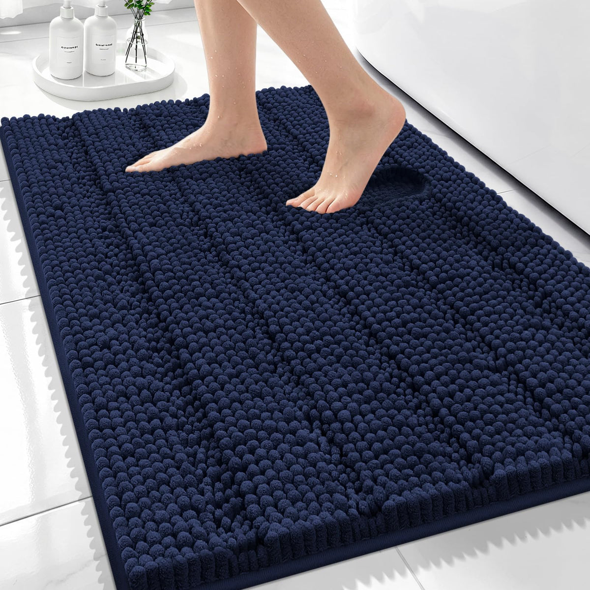 Bcoimo Small Bath Rug Mat,24x17 Chenille Non Slip Gray Bathroom Shower Mat