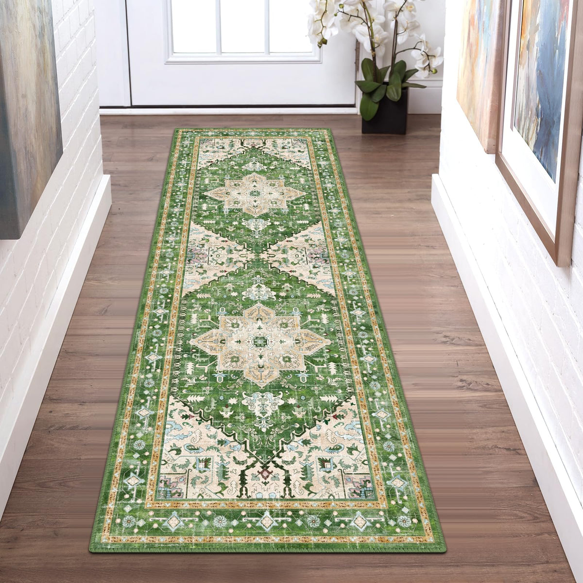 Yamaziot Washable Runner Rug, 2x8 Non-Slip Boho Vintage Hallway Kitchen Rug