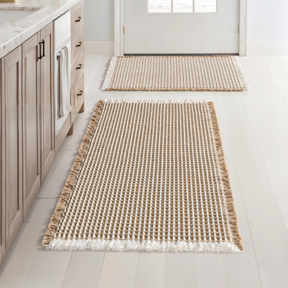 MIULEE Set of 2 Waffle Bathroom Rugs Boho Bath Mat Brown 18x30 Inch