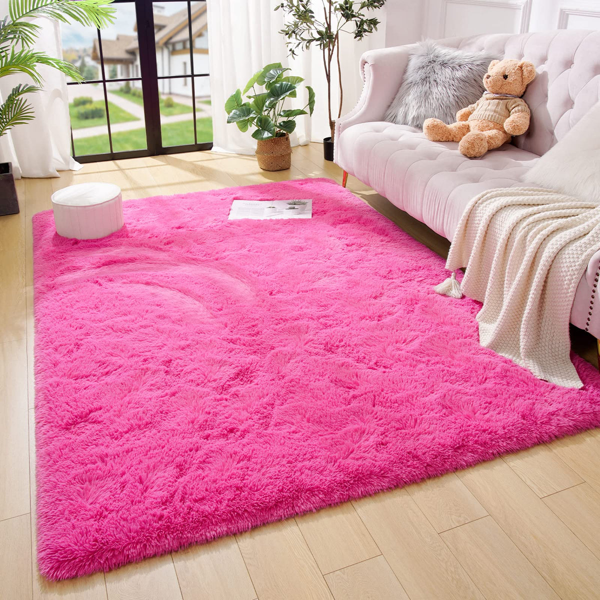 Amearea Shag Fluffy Small Rug, 2x4 Throw Rugs for Bedroom Girls, Black