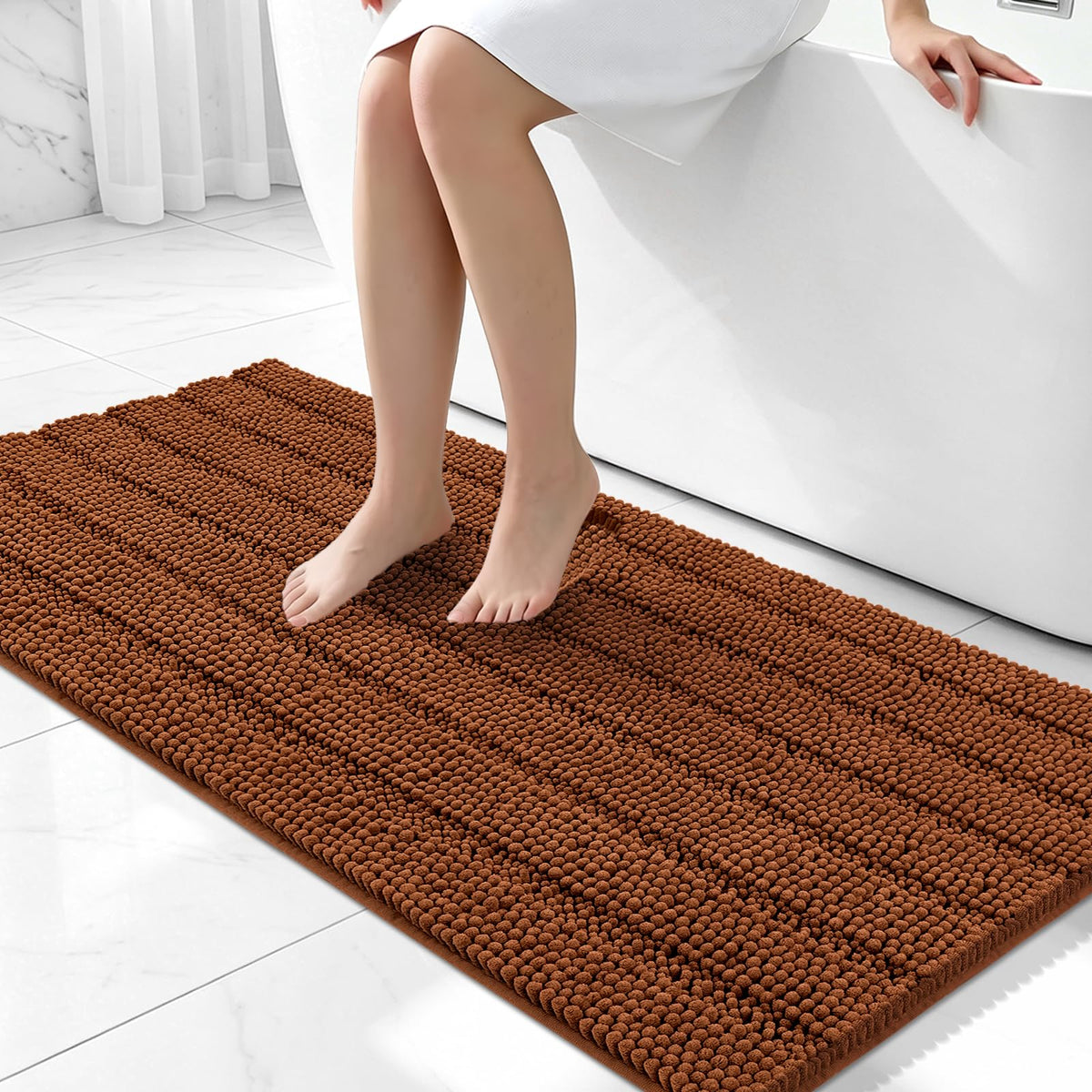 Bcoimo Small Bath Rug Mat,24x17 Chenille Non Slip Gray Bathroom Shower Mat