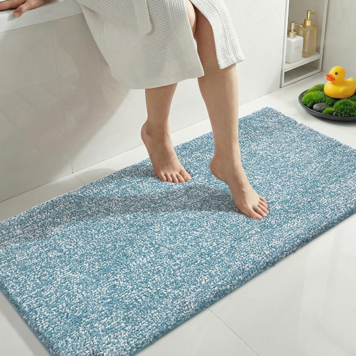 Yimobra Non Slip Machine Washable Bathroom Rug 24x17 Light Beige and White
