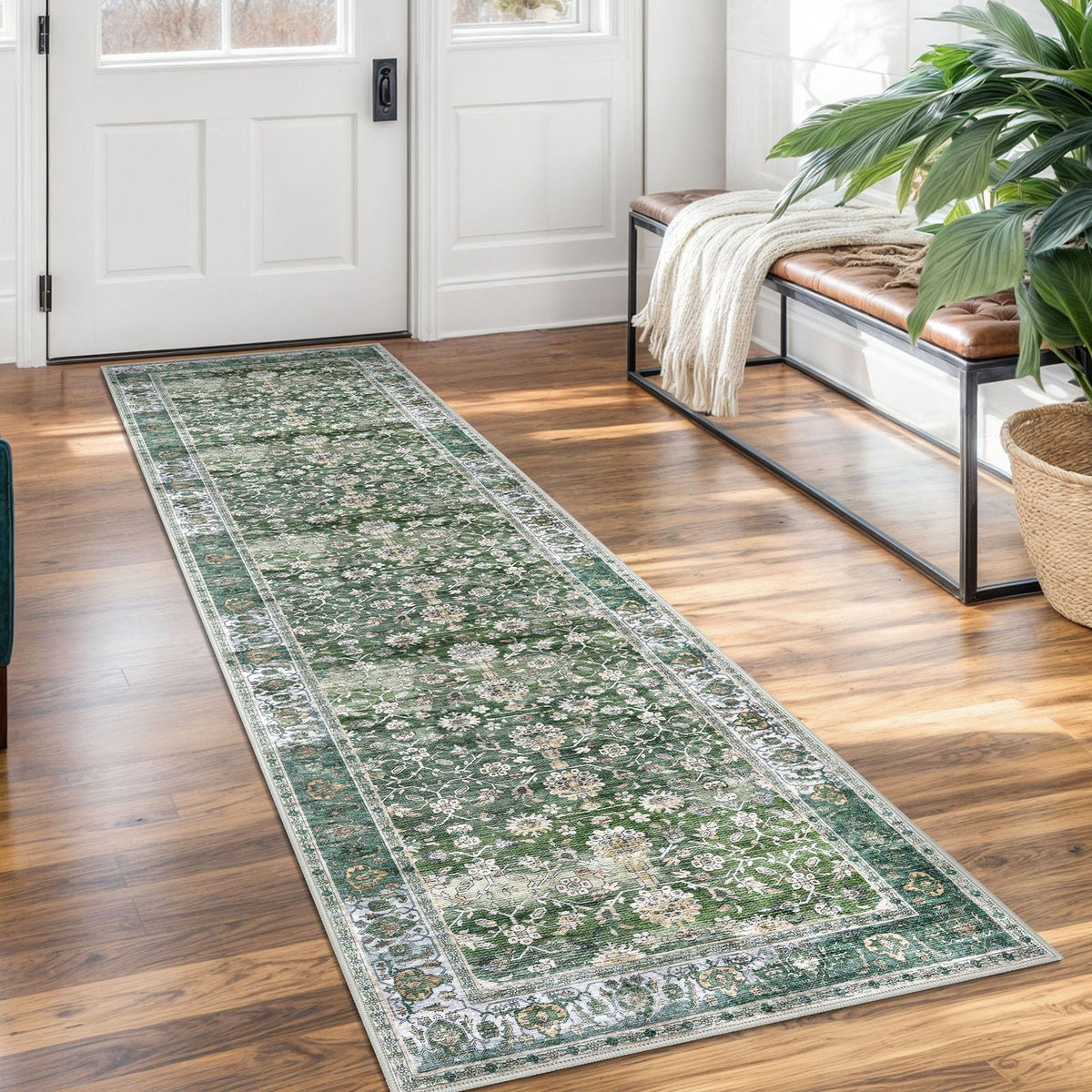 KUTA Vintage Floral Washable 2x3 Rugs for Entryway Blue Grey Beige