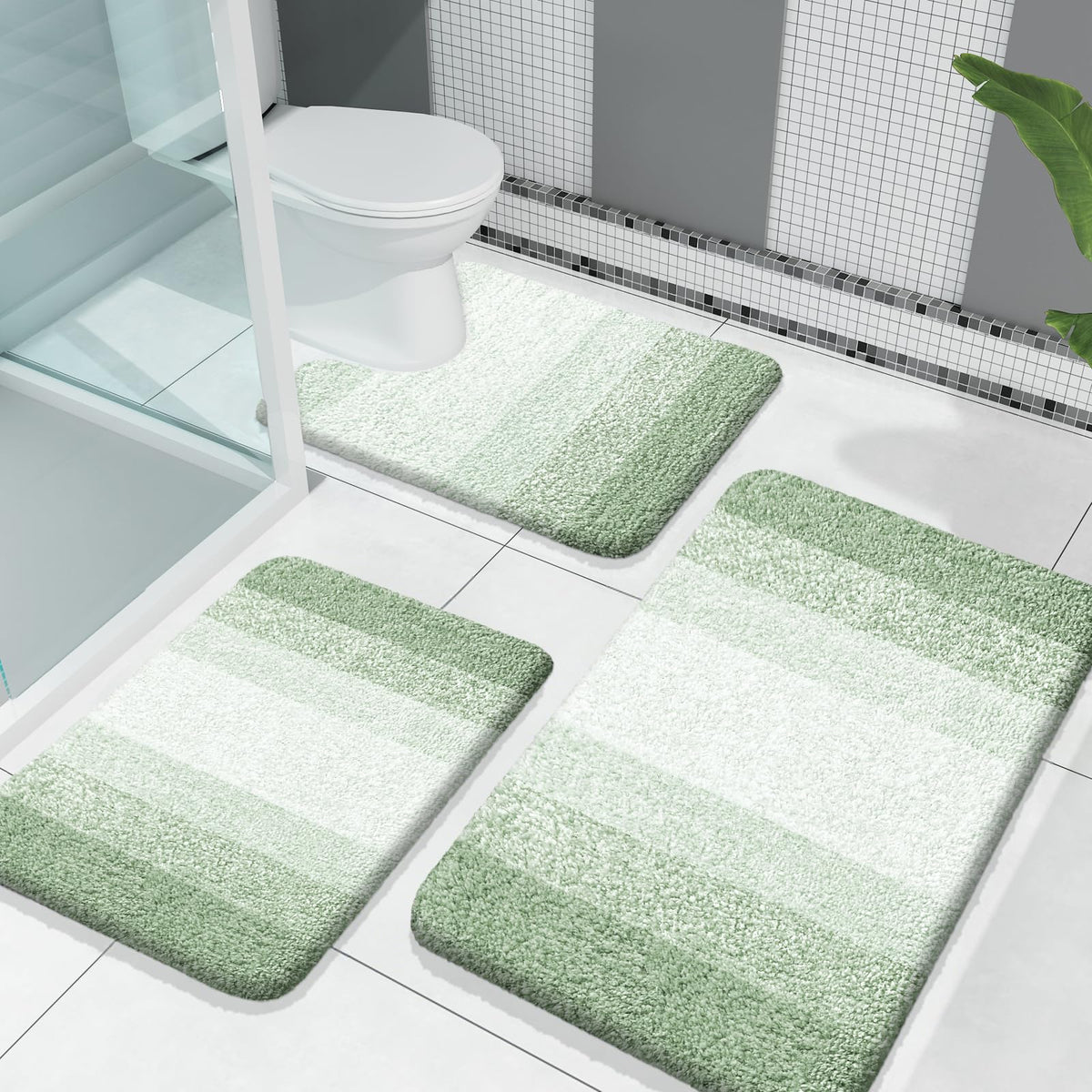 OLANLY Microfiber Bathroom Rugs Sets 3 Piece, Absorbent Bath Mats, Grey