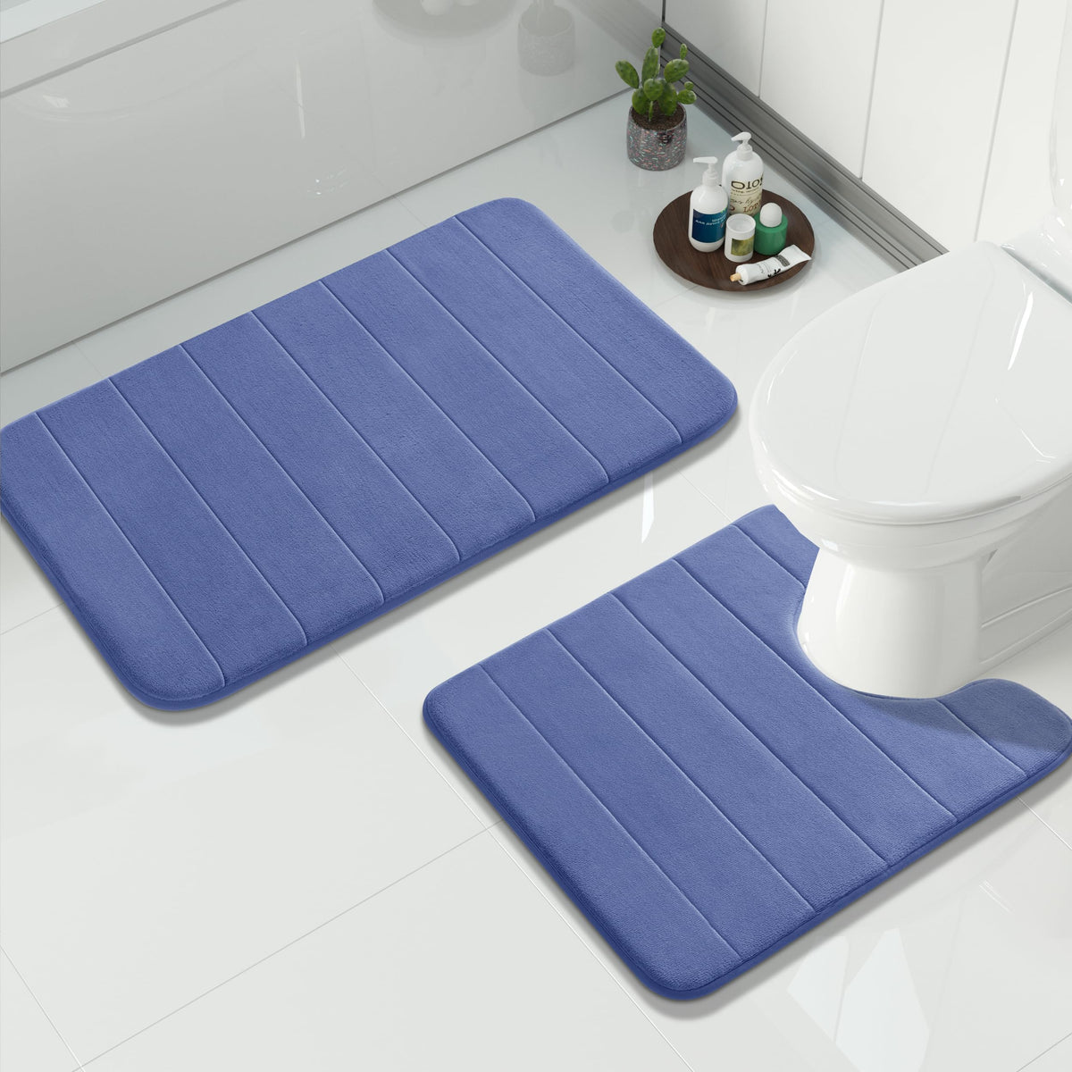 Yimobra Memory Foam Bathroom Rugs Sets 2 Piece - Super Soft Absorbent Quick Dry Bath Mat Set, Machine Washable Non Slip Floor Carpet for Tub Shower & Single Sink (17x24 & 31.5x20 Inch, Gray)