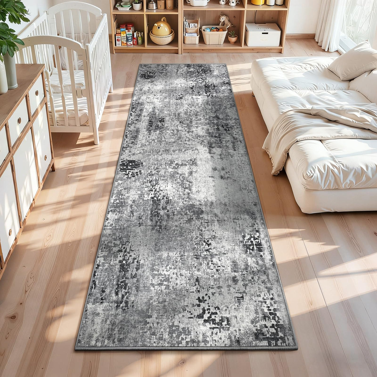 Ompaa 2x6 Rug Runners for Hallways Kitchen Runner Rug Non Slip Washable Grey Long Runner Rugs with Rubber Backing Soft Abstract Carpet Runner for Hallways, Kitchen, Bedroom, Bathroom, Entryway