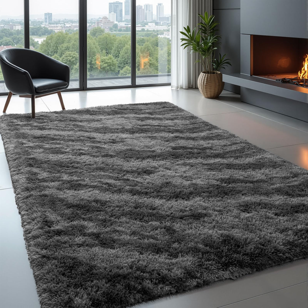 Zentavio 2x6 Runner Rugs for Hallway Shag Soft Bedroom Bedside Rugs Non Slip Fluffy Carpet for Kids Girls Boys Home Decor Aesthetic Dorm Nursery Tie-Dyed Black Grey