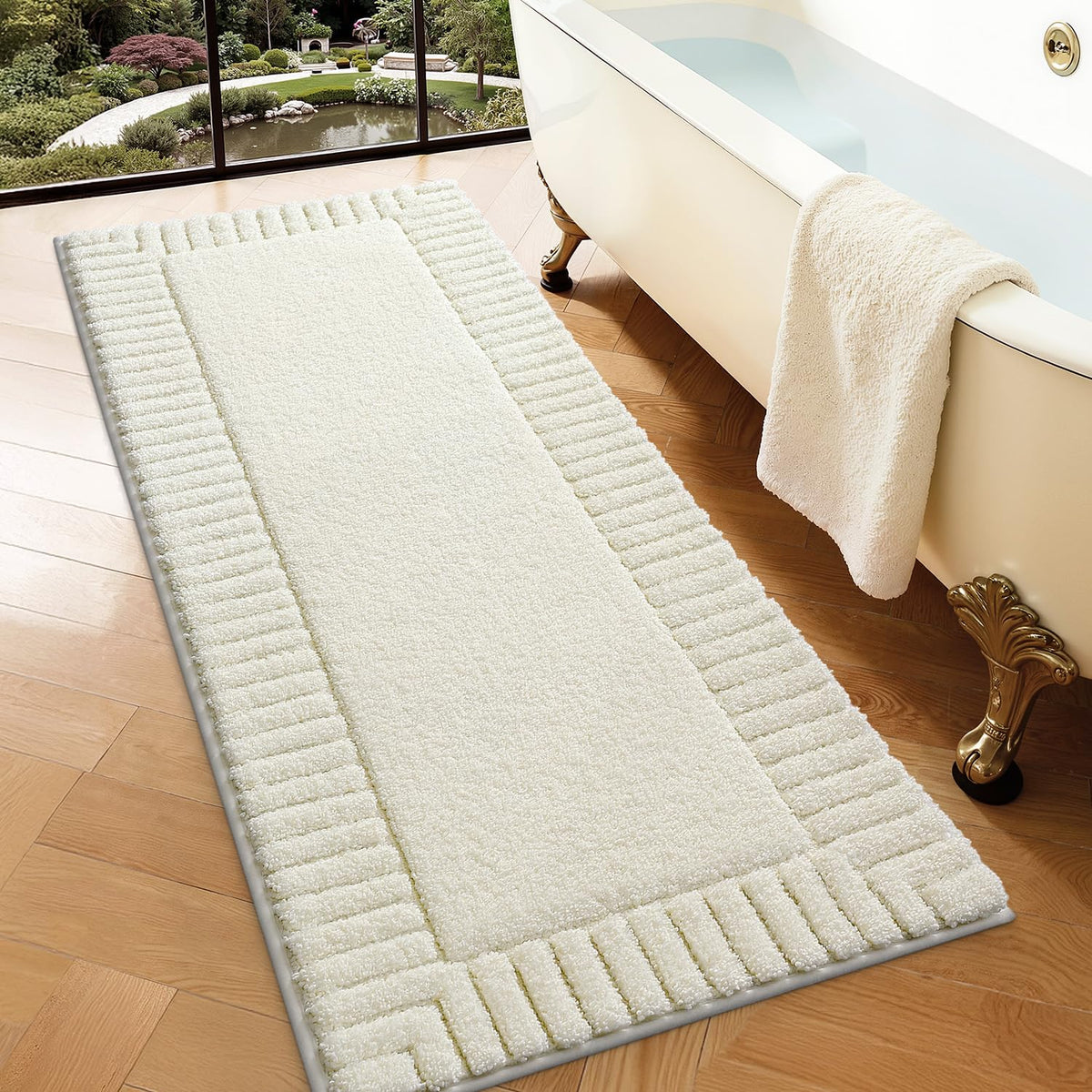 LUMI Soft Bathroom Rugs Absorbent, Non Slip Bath Mat 20x32, White