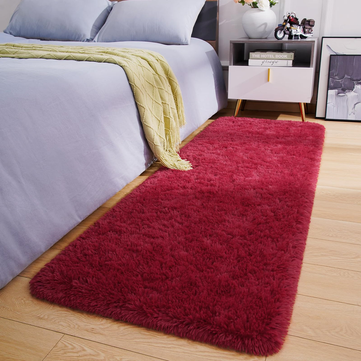 Amearea Shag Fluffy Small Rug, 2x4 Throw Rugs for Bedroom Girls, Black