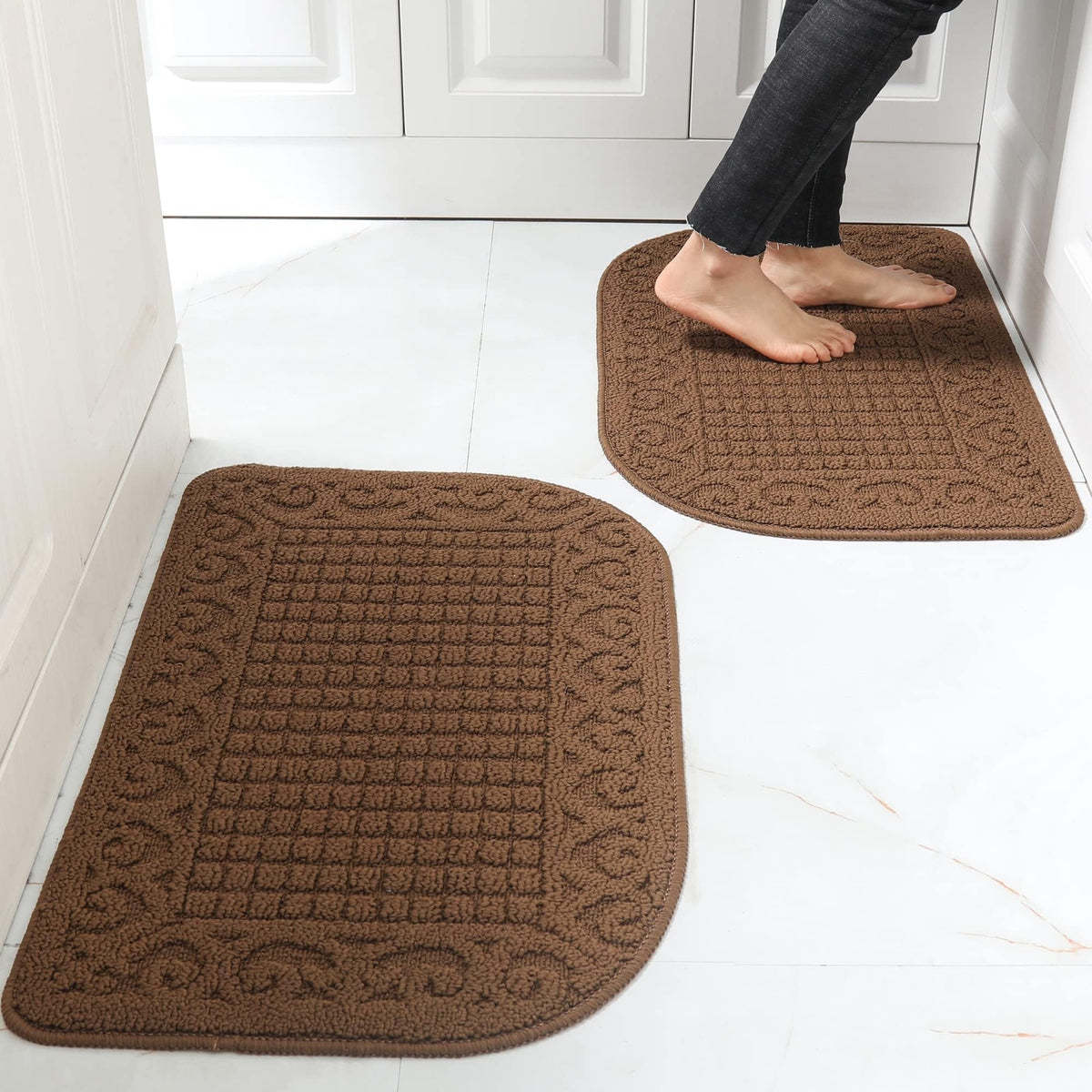COSY HOMEER 27x18 Half Round Kitchen Rug,Non Slip Washable Mat,Burgundy 1PC