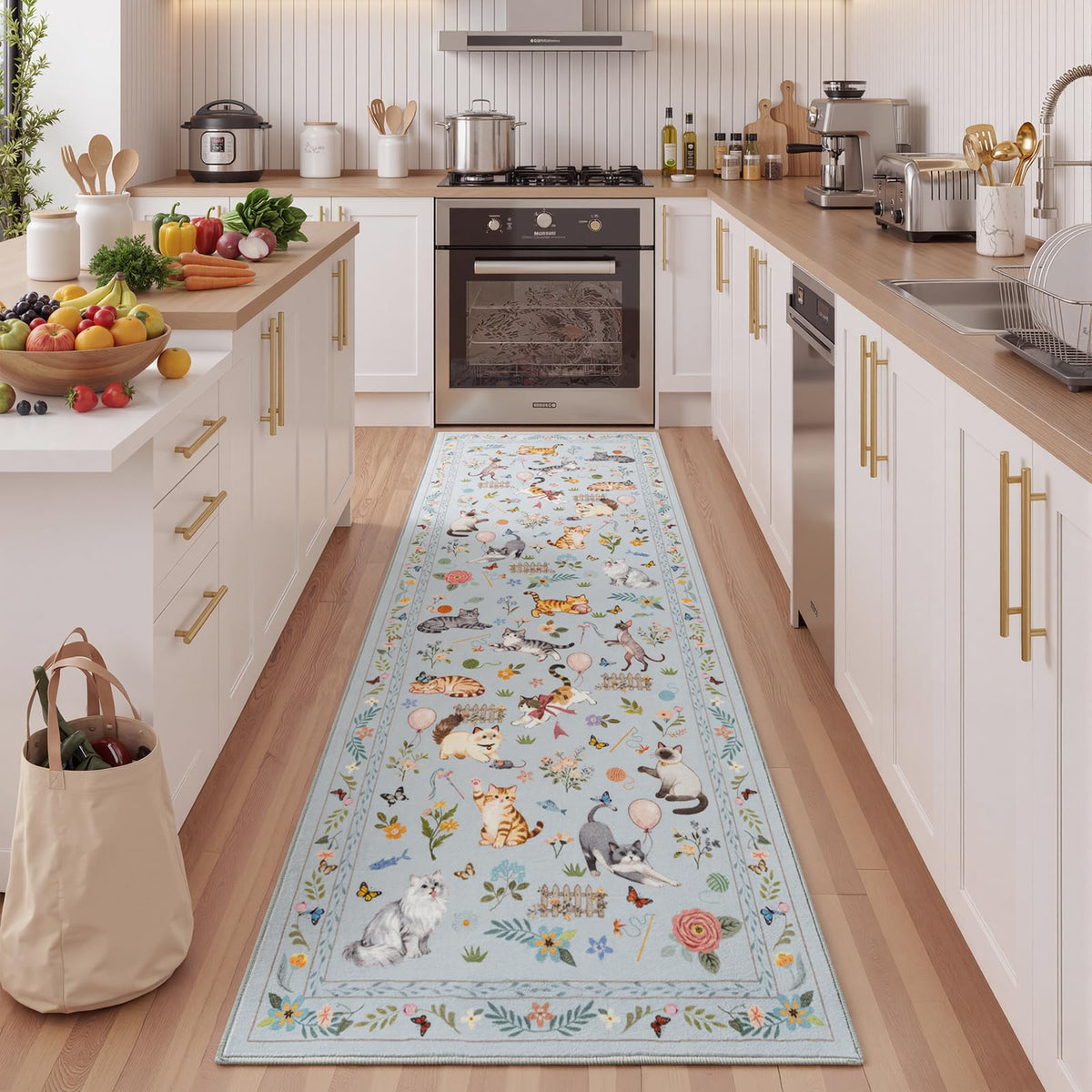 Unirea 2x3 Black Cute Cat Area Rug for Kitchen Entryway, Washable Door Mat