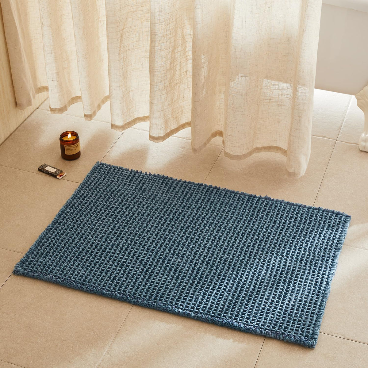TYUU Waffle Bath Mat, Boho Bathroom Rugs Non Slip Washable, 30x20 Khaki