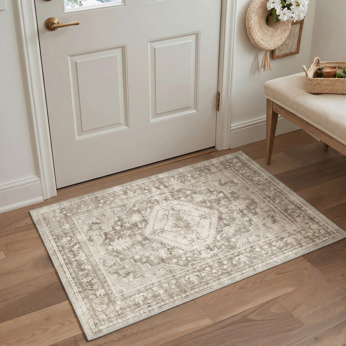 GENIMO 2x5 Washable Runner Rug Non Slip for Hallway, Light Taupe Brown