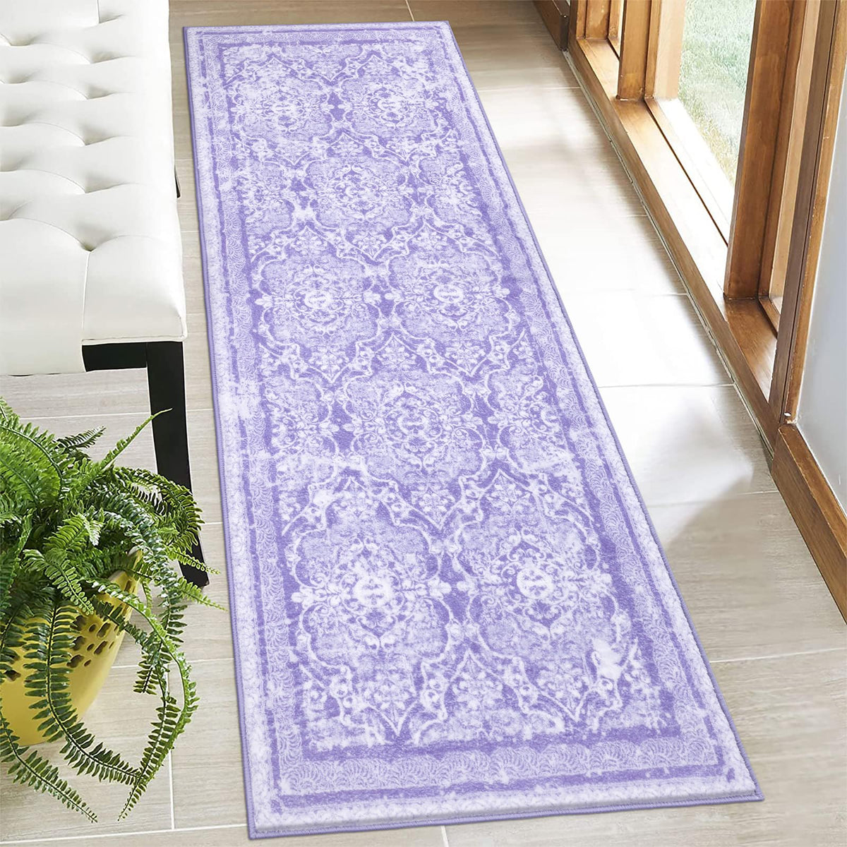Vaukki Hallway Runner 2x6 ft, Grey Vintage Shaggy Soft Kitchen Rug